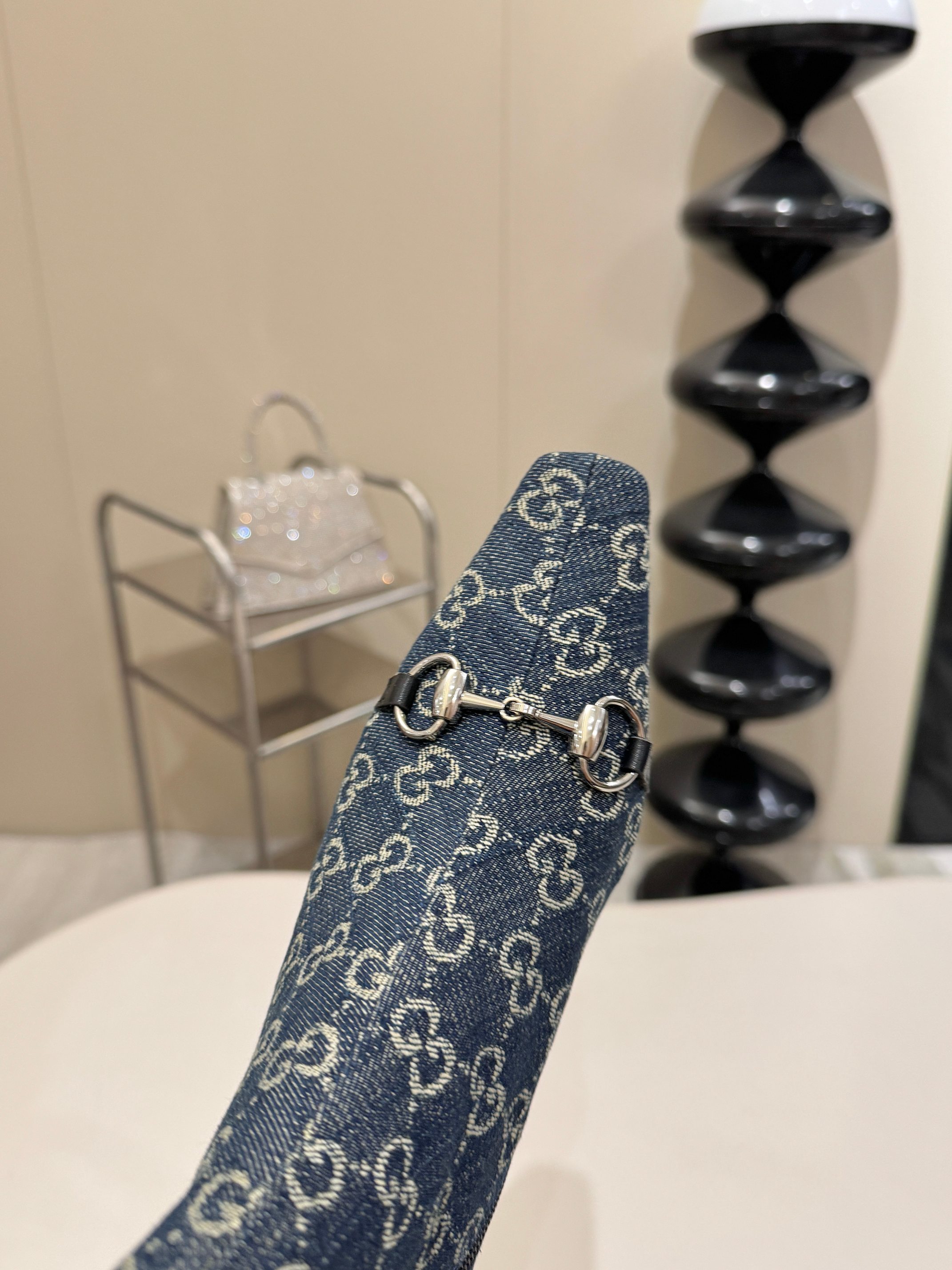 Gucci Blue GG Horsebit Square Toe Ankle Boots