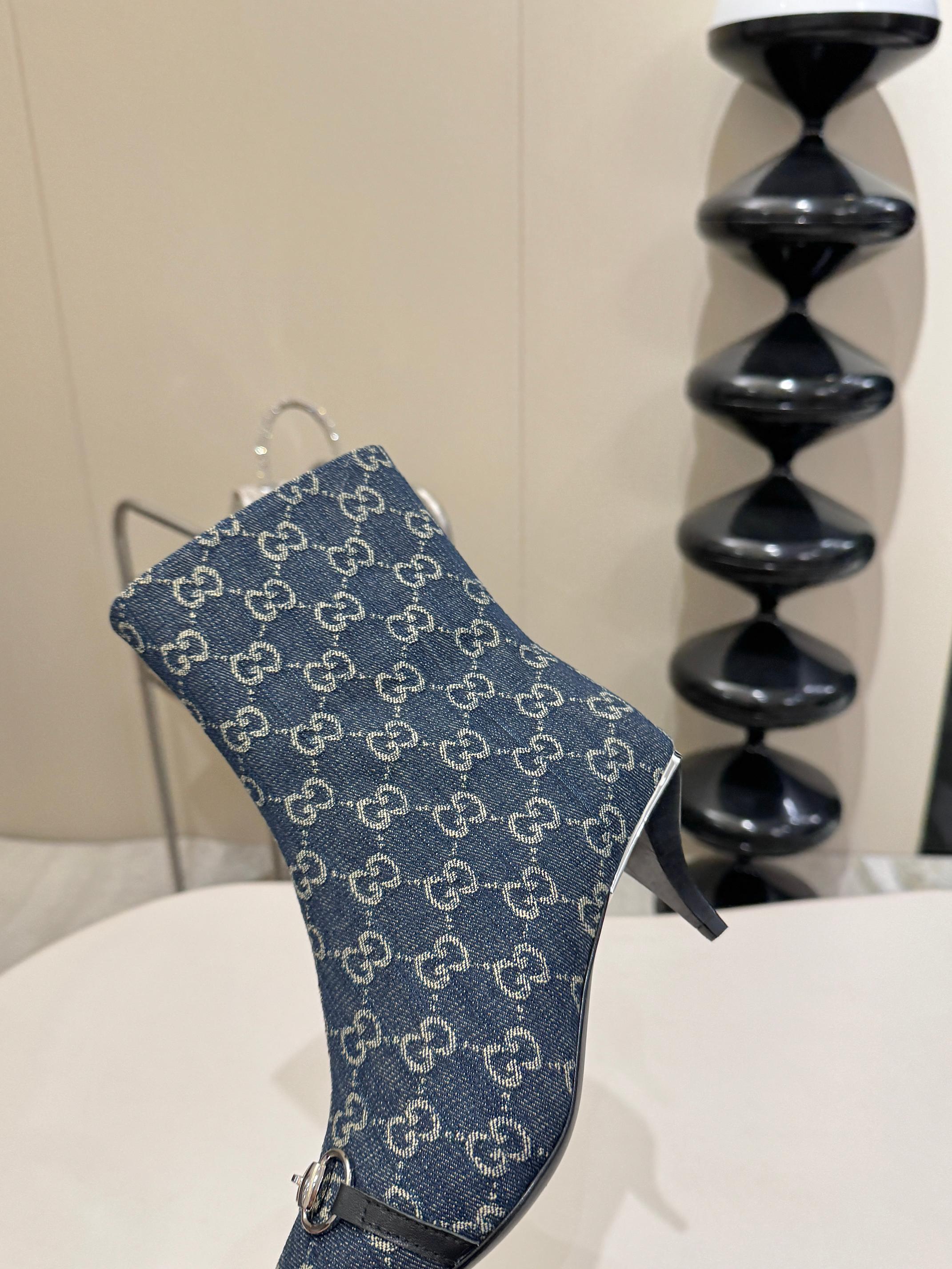 Gucci Blue GG Horsebit Square Toe Ankle Boots