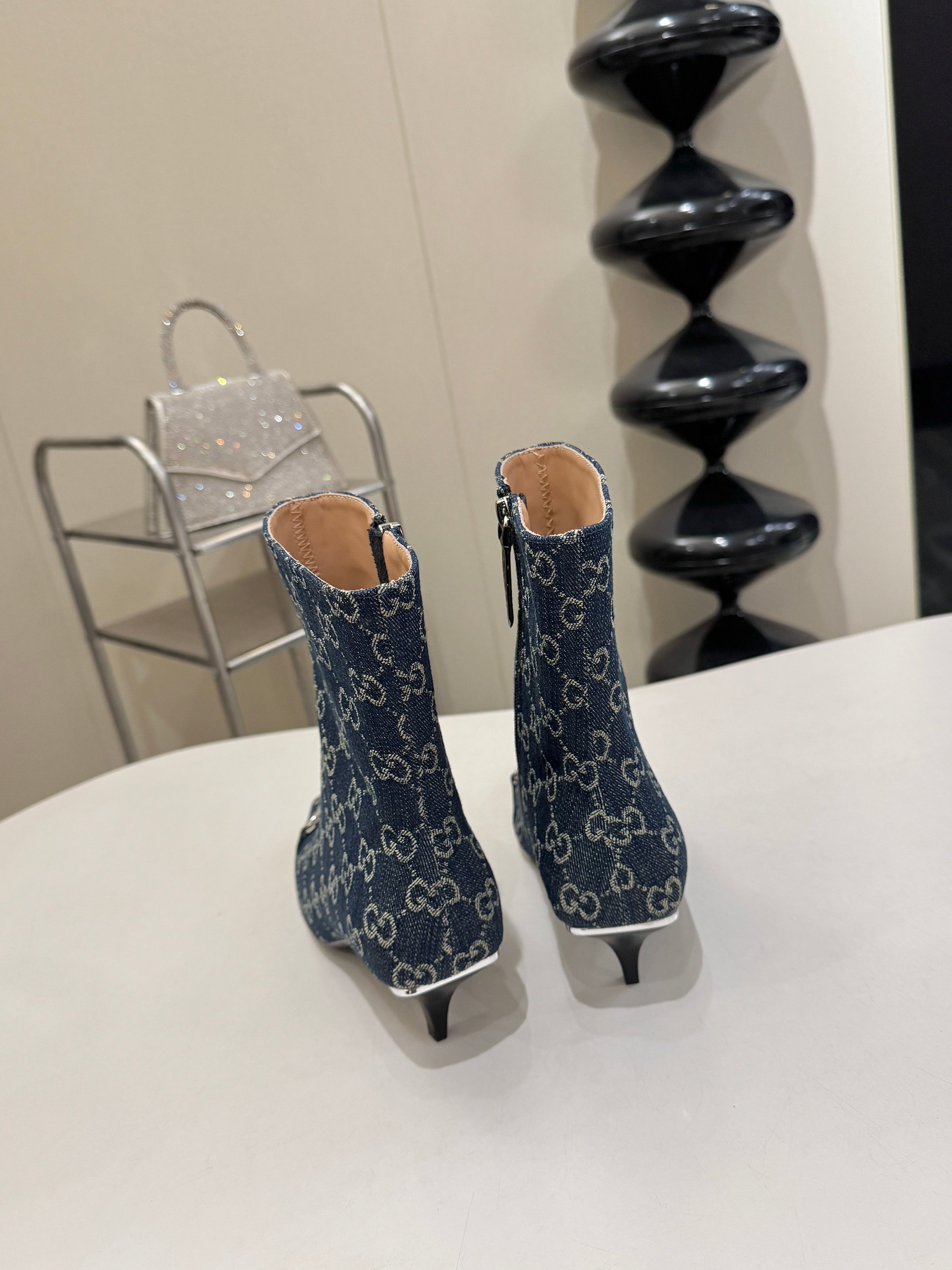 Gucci Blue GG Horsebit Square Toe Ankle Boots