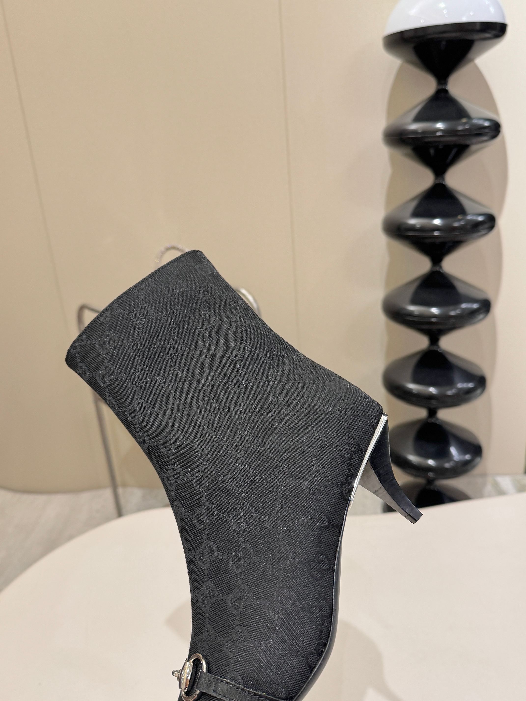 Gucci Black GG Horsebit Square Toe Ankle Boots