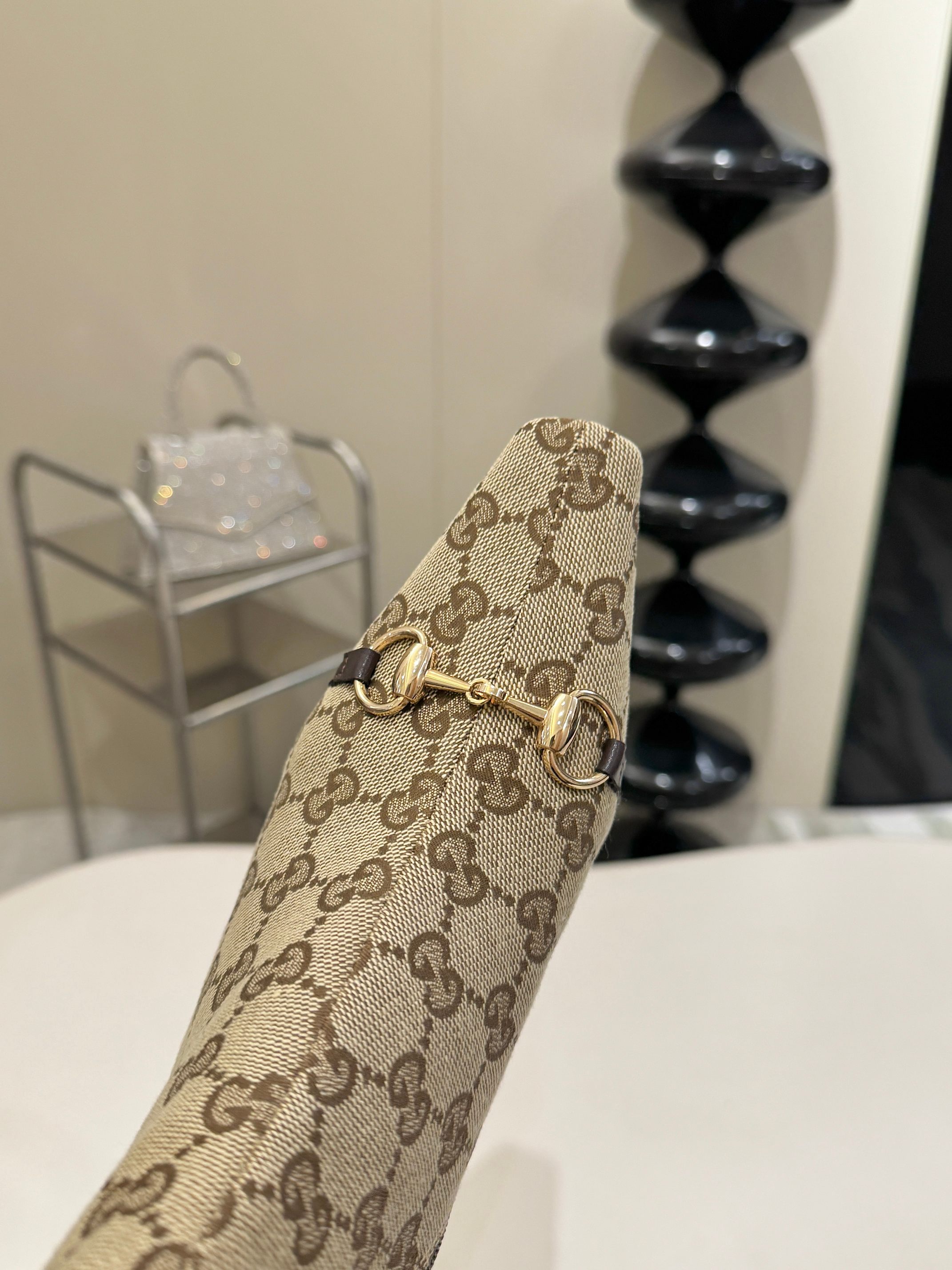 Gucci Beige GG Horsebit Square Toe Ankle Boots