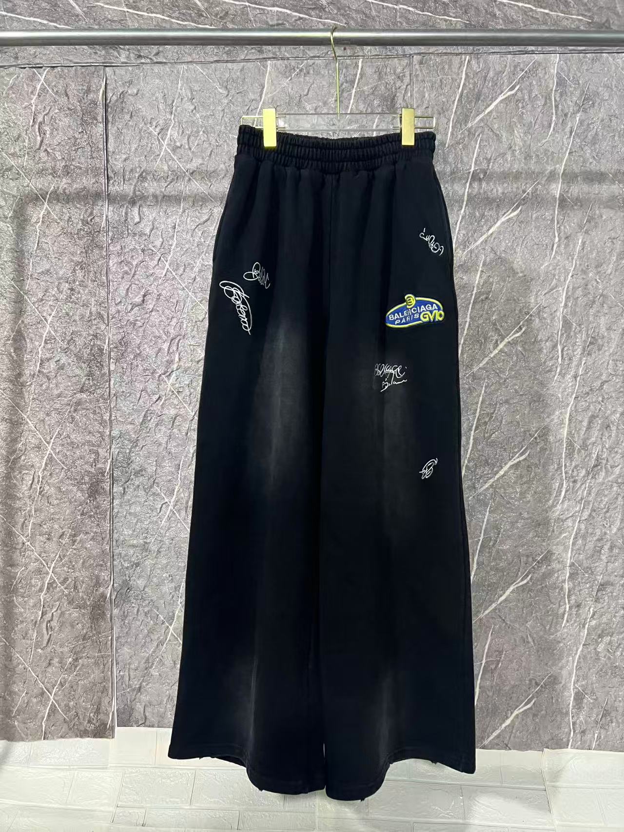 P155 Balenciaga nuevo pantalón largo, pantalón BLCG con graffiti, versión de firma, bordado, impresión, lavado pesado y…