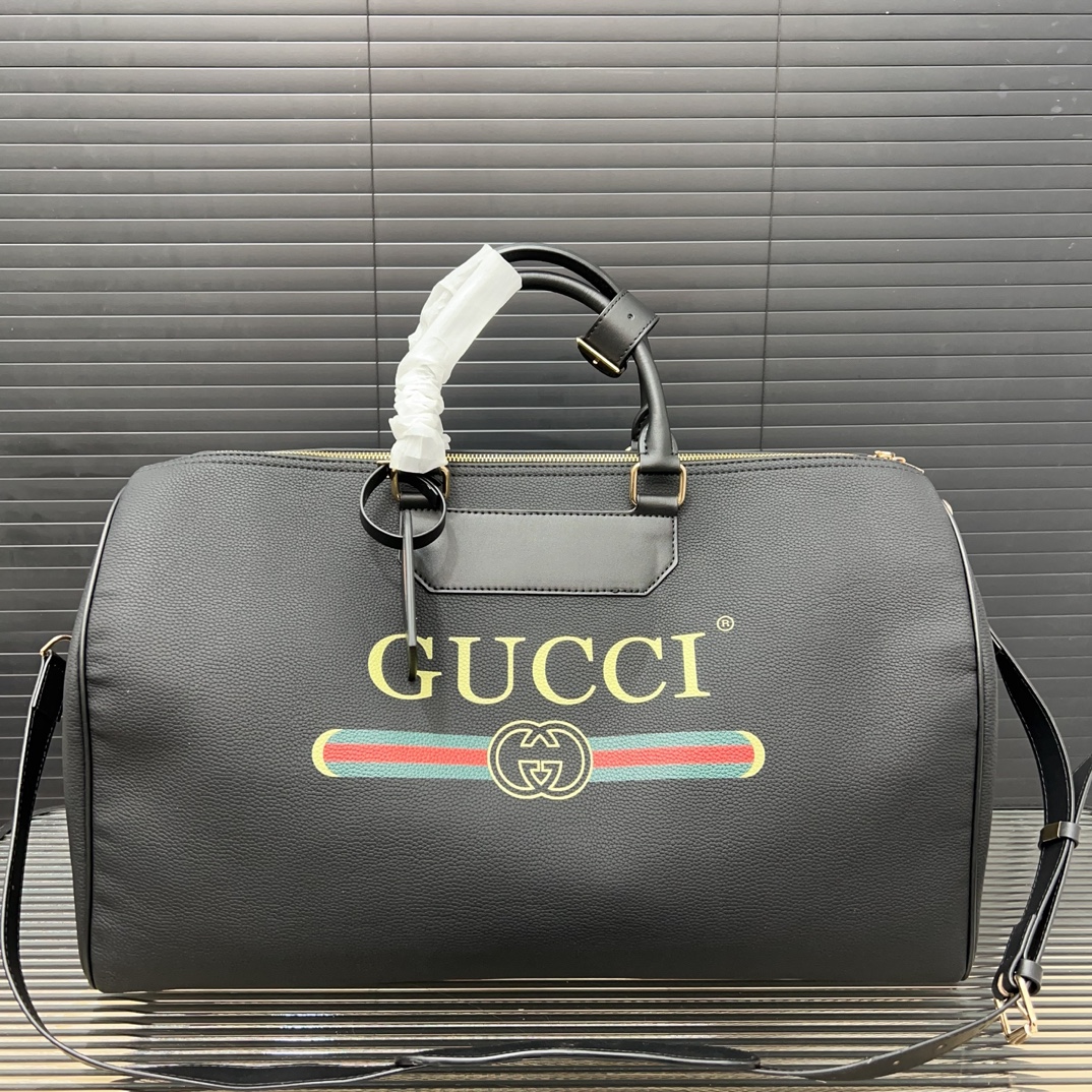 Gucci Embossed Leather Travel Bag, Large Capacity Airport Handbag