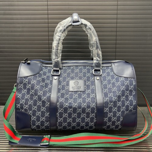 Gucci Denim Duffle Bag, GG Monogram Travel Handbag, 45 x 26 cm 1 Gucci Denim Duffle Bag, GG Monogram Travel Handbag, 45 x 26 cm