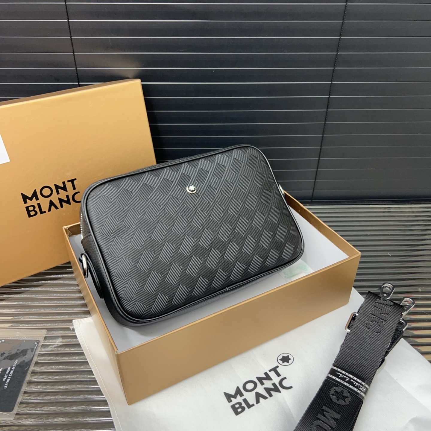 Montblanc Men's Small Crossbody Bag, Black Geometric Pattern, High-End Quality