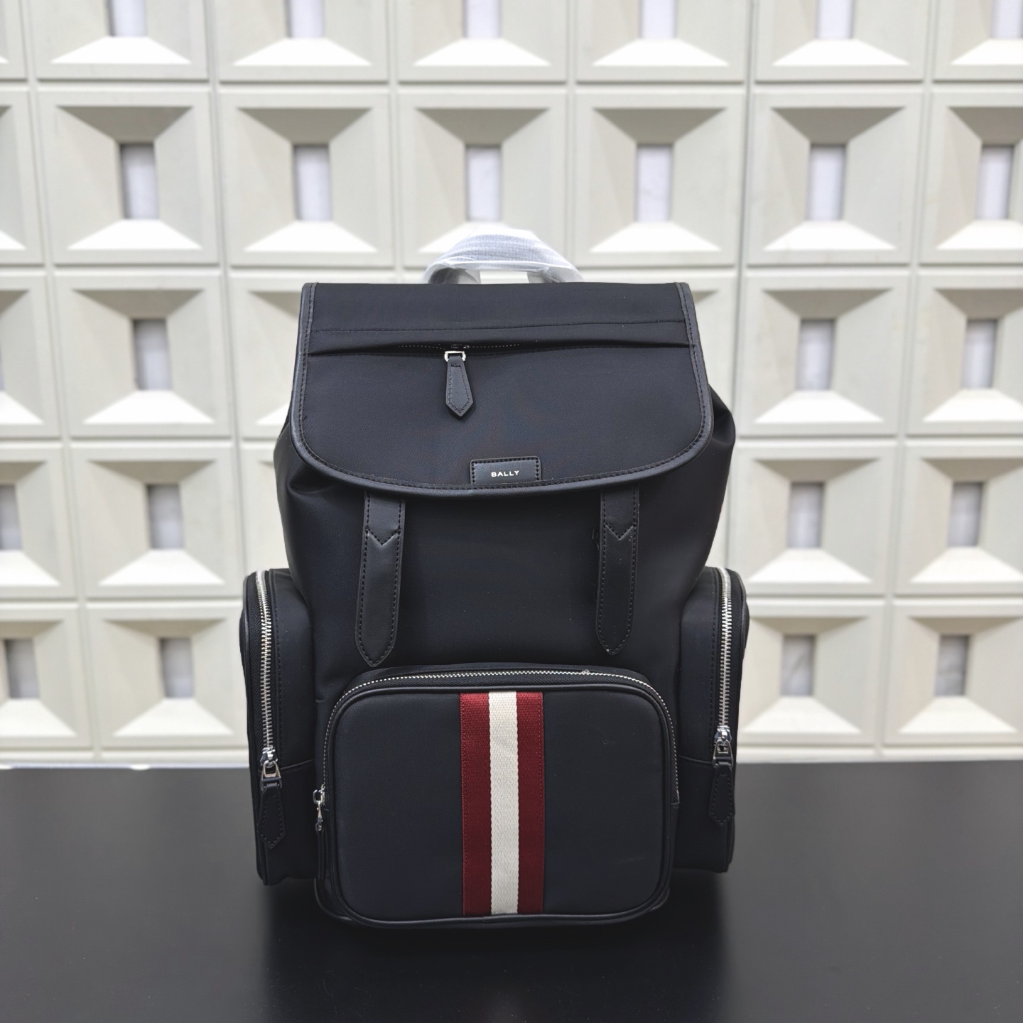 P390 Bally | Code Explorer Ribbon Striped Backpack Men's Backpack School Bag Classic And Versatile Real Shot Fabric High-end Quality Delivered In Dust Bag 32 X 42 Cm.