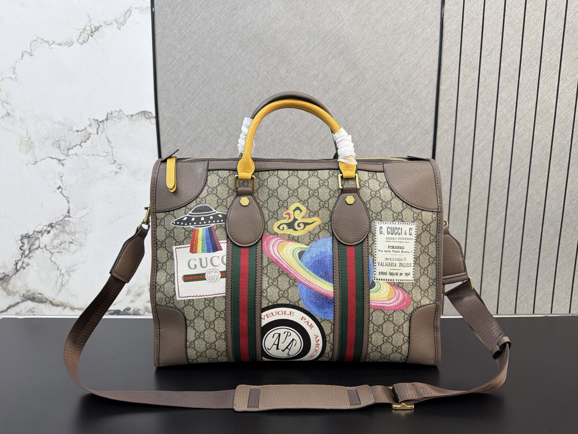 P255 Gucci | Gg Printed One-shoulder Cross-body Handbag, Travel Bag, Briefcase, Daily Versatile Essentials, Actual Shooting, Delivery Dust Bag, Specifications 42 X 32cm