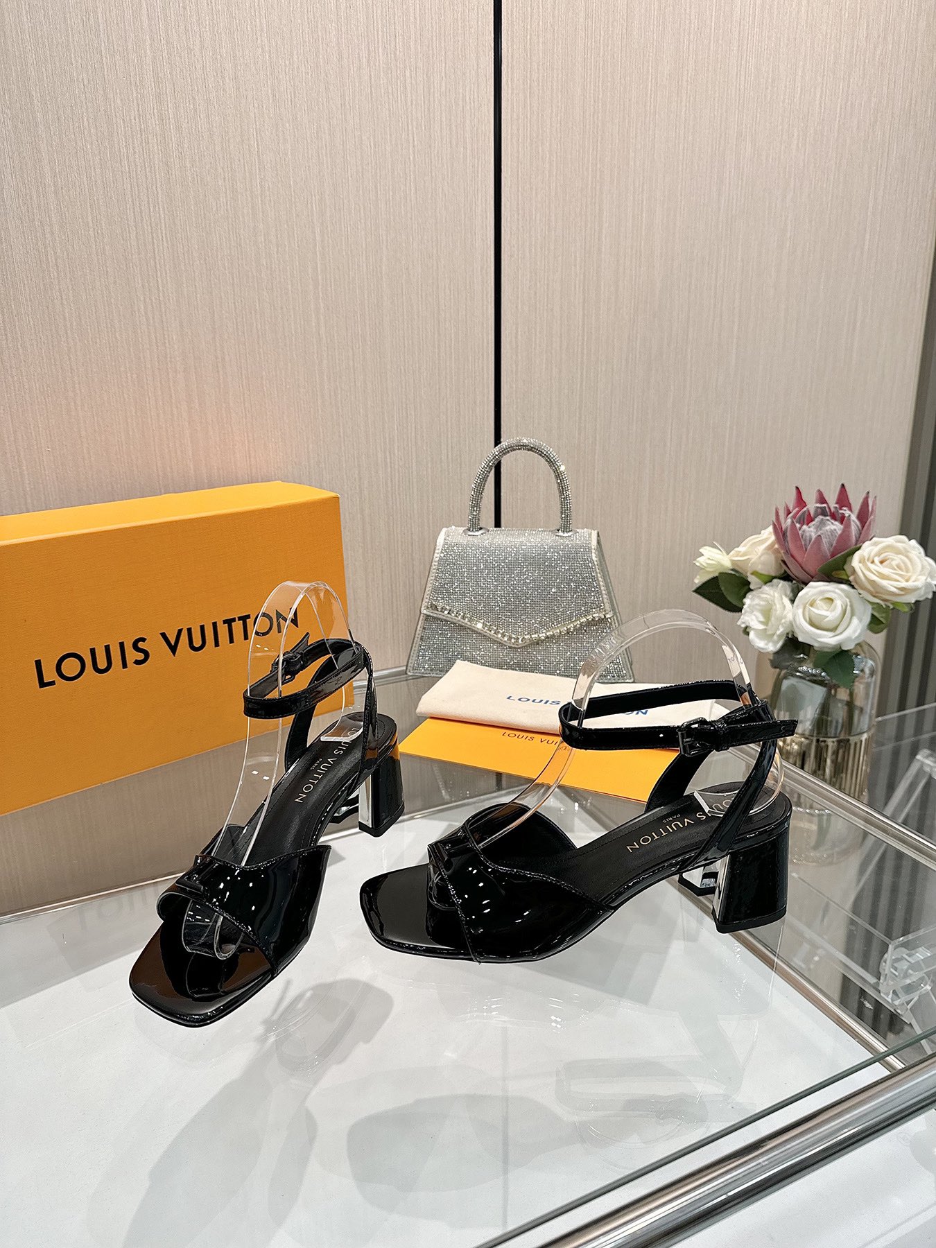 Louis Vuitton Women's Black Patent Leather Block Heel Sandals 10 i1743255799 2025 2