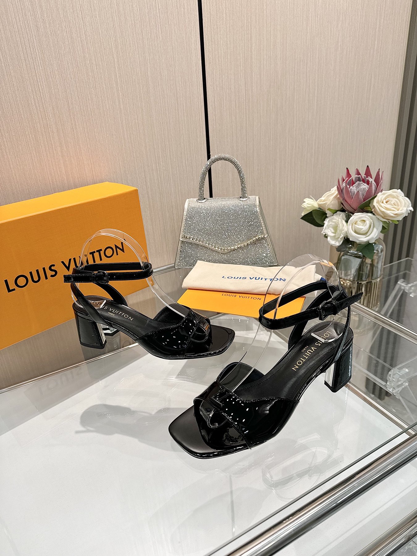 Louis Vuitton Women's Black Patent Leather Block Heel Sandals 5 i1743255799 4572 3
