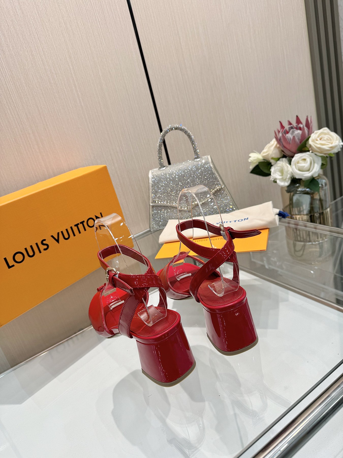 Louis Vuitton Red Patent Leather Sandals, Iconic V Buckle, Size Customizable 8 i1743255865 1657 9