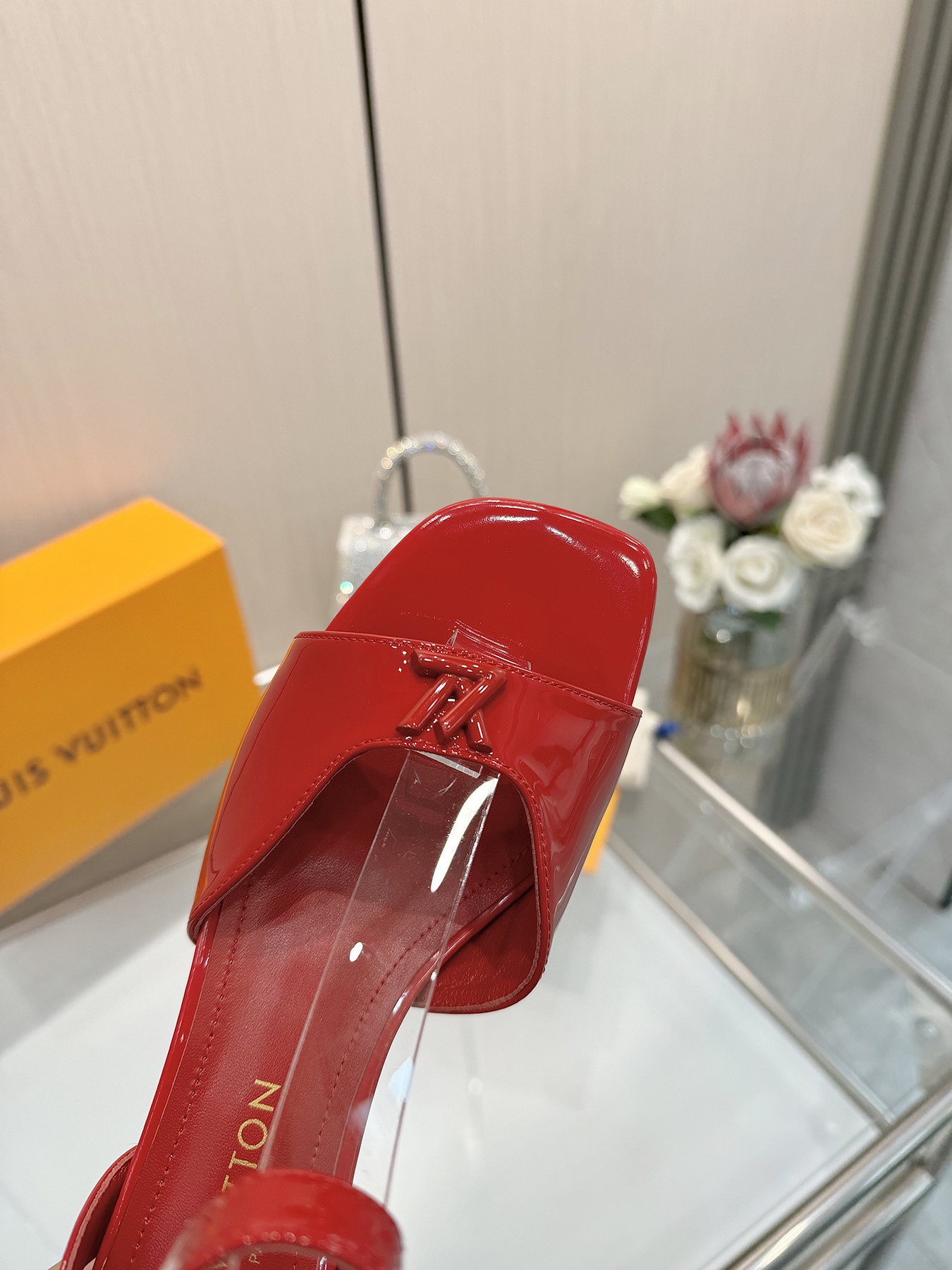 Louis Vuitton Red Patent Leather Sandals, Iconic V Buckle, Size Customizable 7 i1743255865 205 8