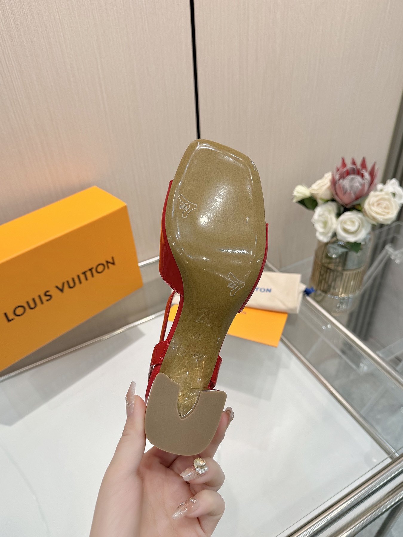 Louis Vuitton Red Patent Leather Sandals, Iconic V Buckle, Size Customizable 9 i1743255865 4912 0