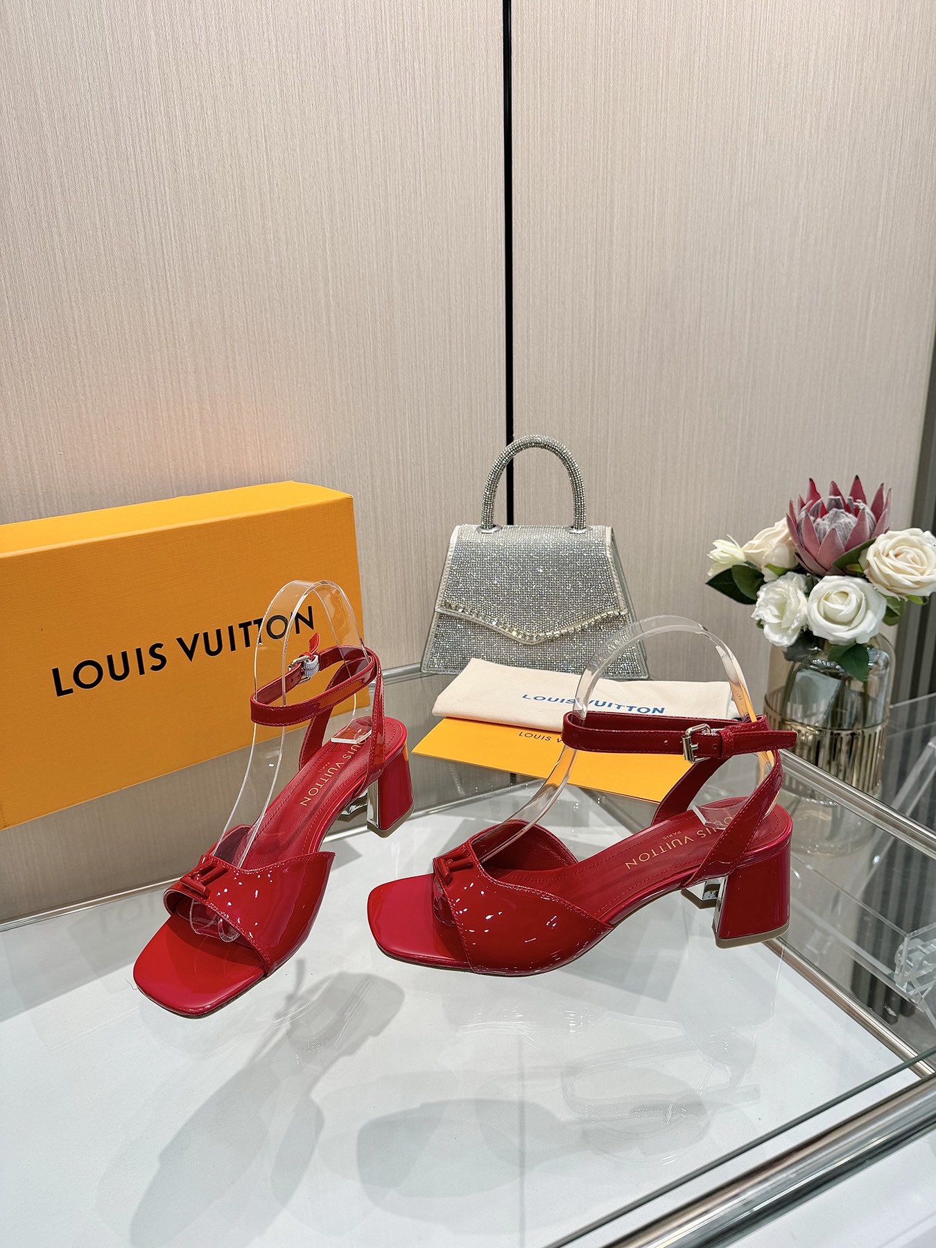 Louis Vuitton Red Patent Leather Sandals, Iconic V Buckle, Size Customizable 11 i1743255865 5103 6