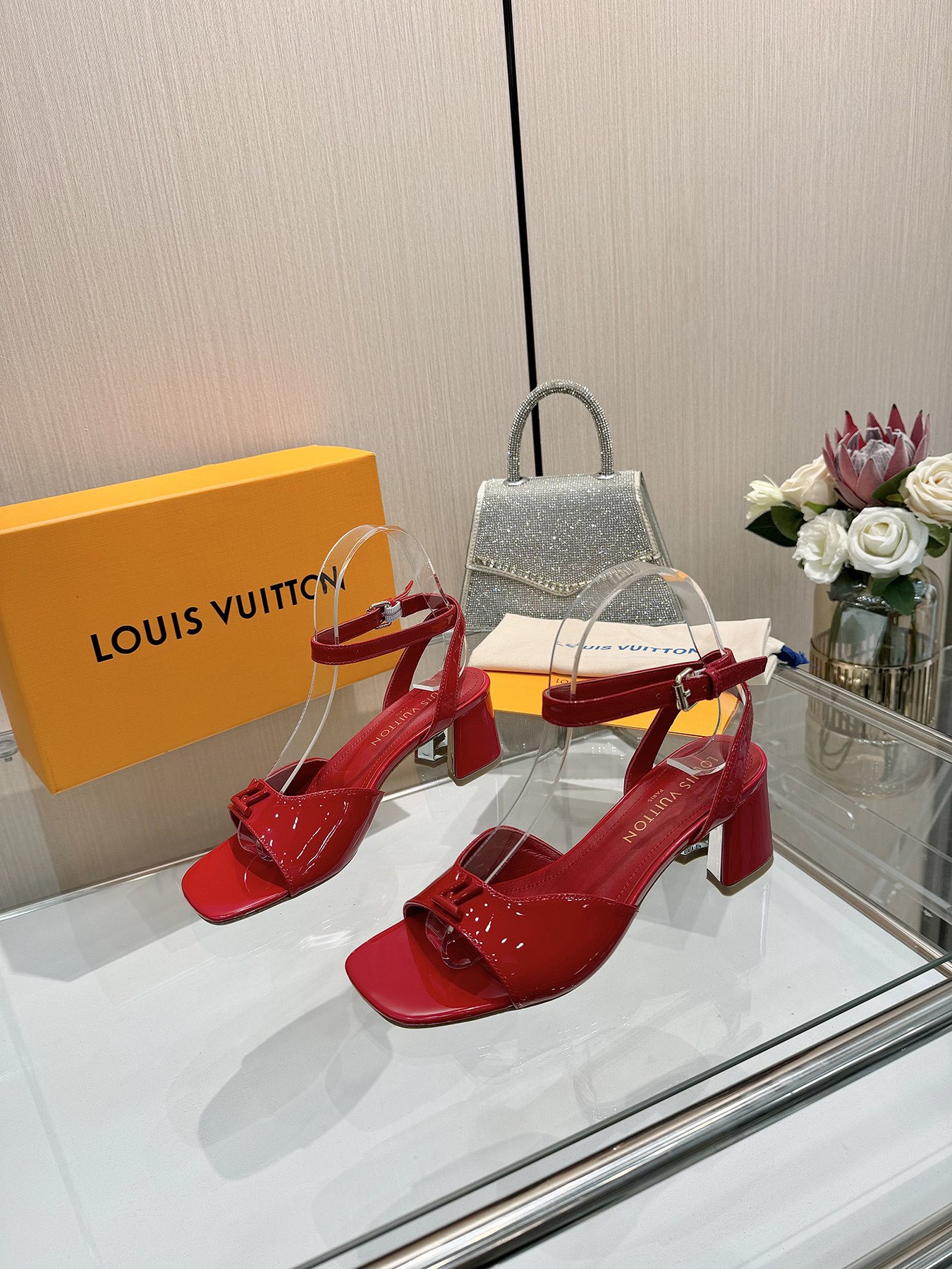 Louis Vuitton Red Patent Leather Sandals, Iconic V Buckle, Size Customizable 3 i1743255865 5322 3