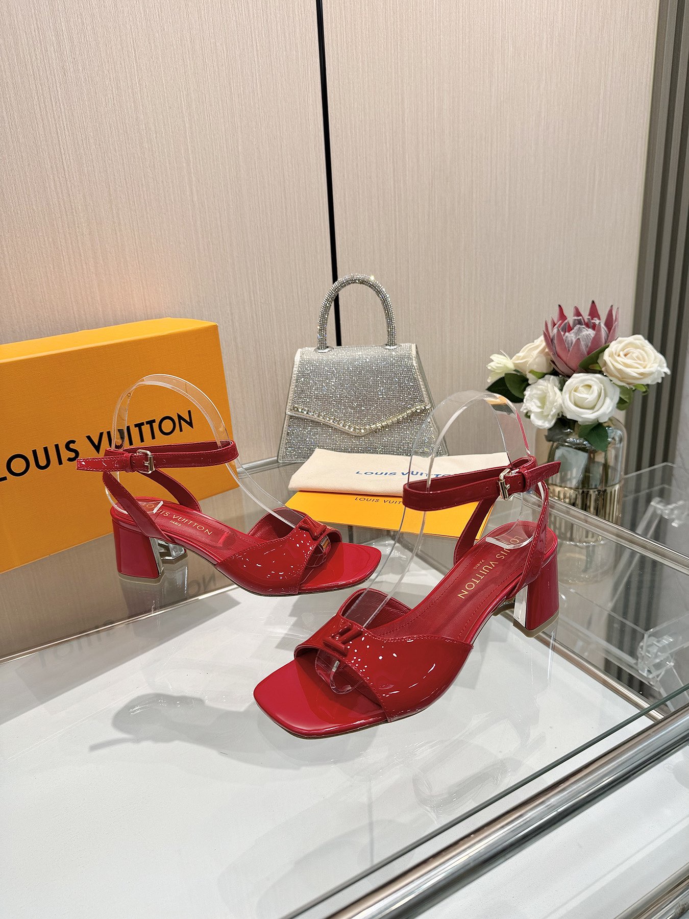Louis Vuitton Red Patent Leather Sandals, Iconic V Buckle, Size Customizable 6 i1743255865 6081 7