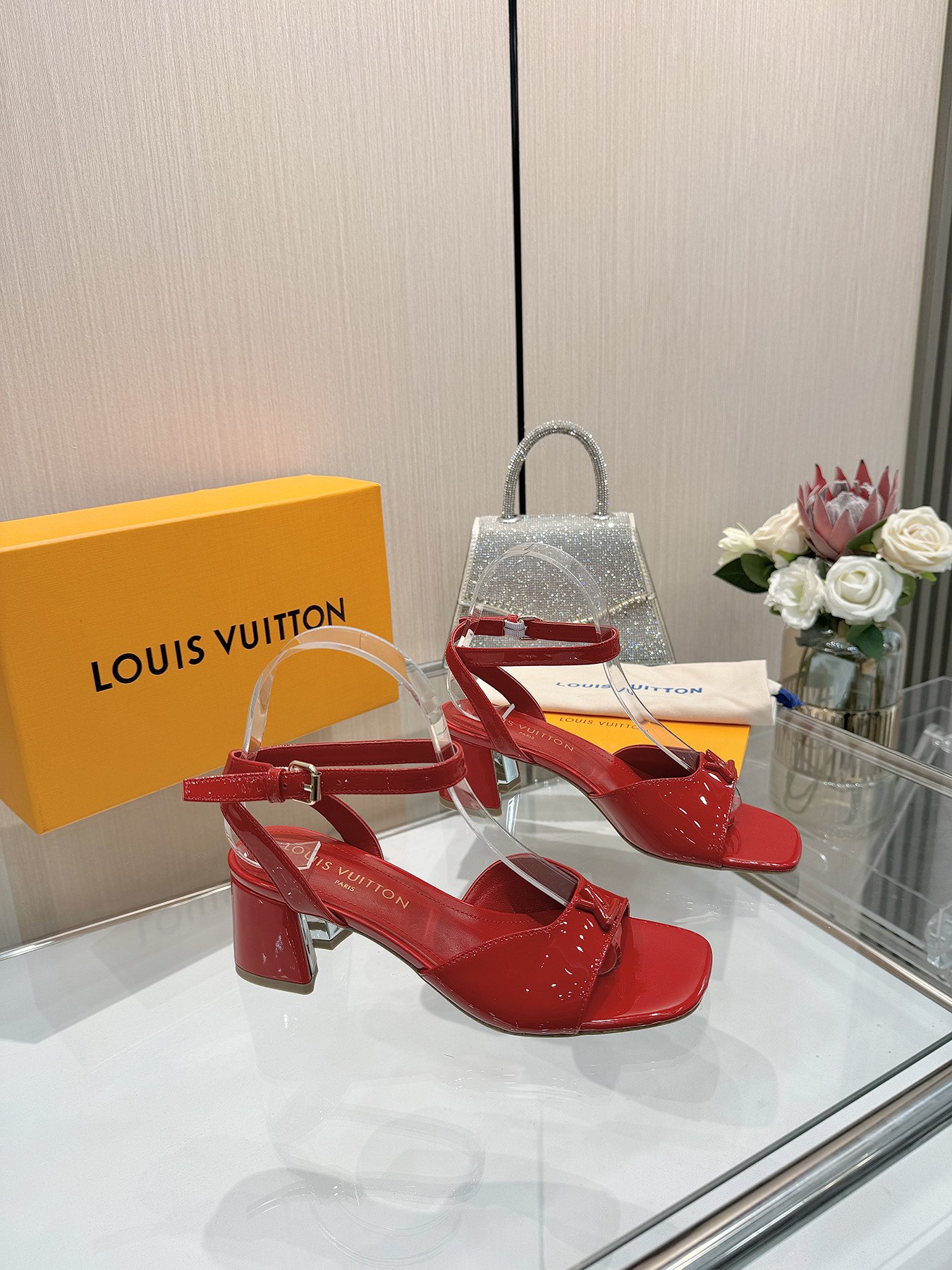 Louis Vuitton Red Patent Leather Sandals, Iconic V Buckle, Size Customizable 2 i1743255865 7532 4