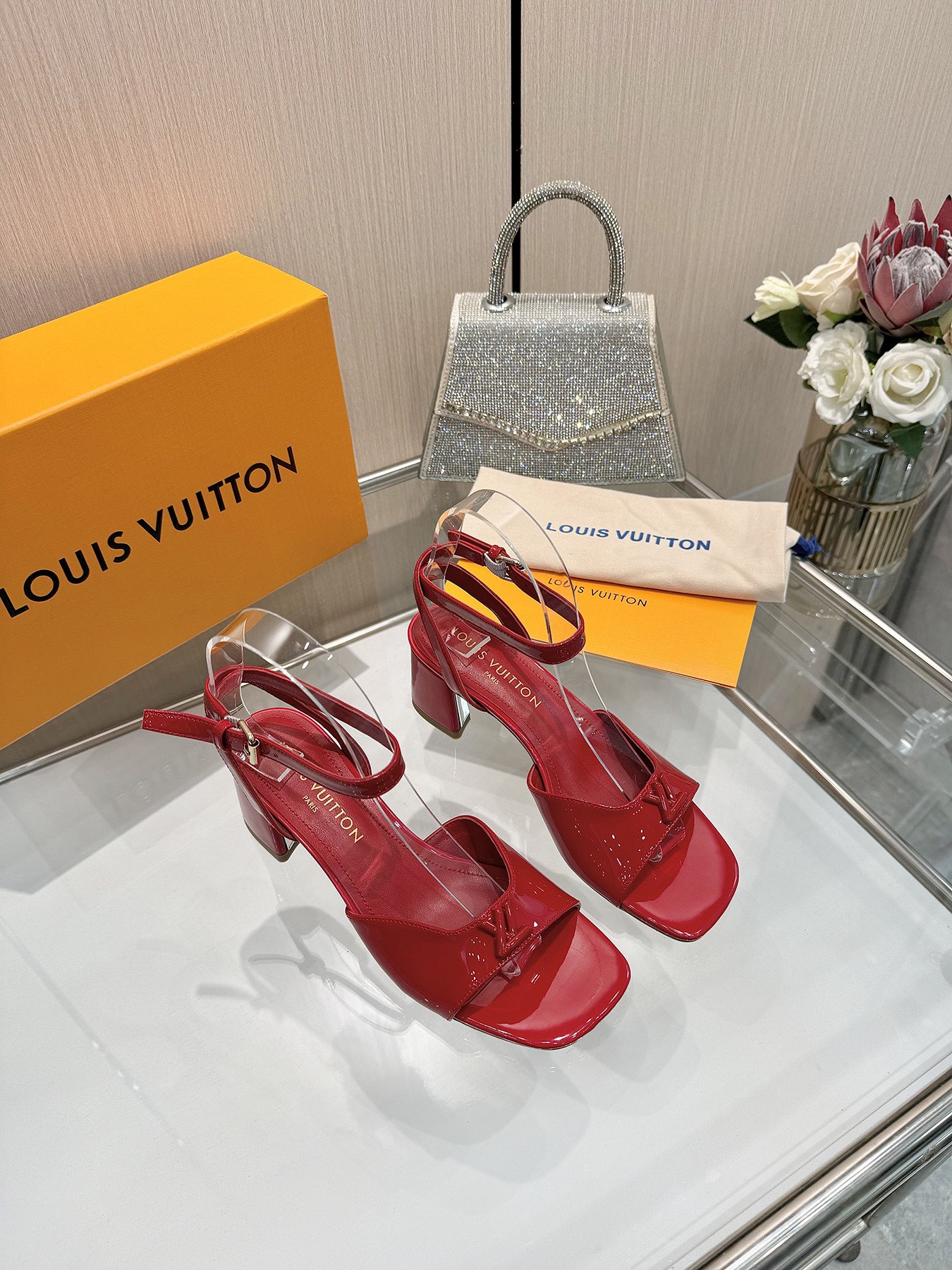 Louis Vuitton Red Patent Leather Sandals, Iconic V Buckle, Size Customizable 5 i1743255865 8585 1