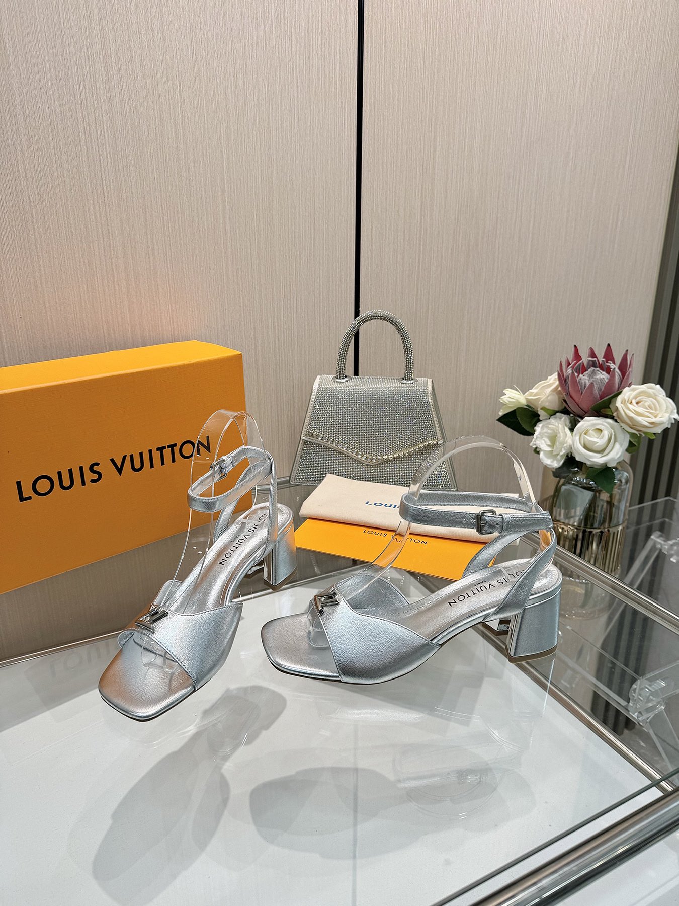 Louis Vuitton Women's Silver Leather Block Heel Sandals, Size 35-39 11 i1743255907 1963 4