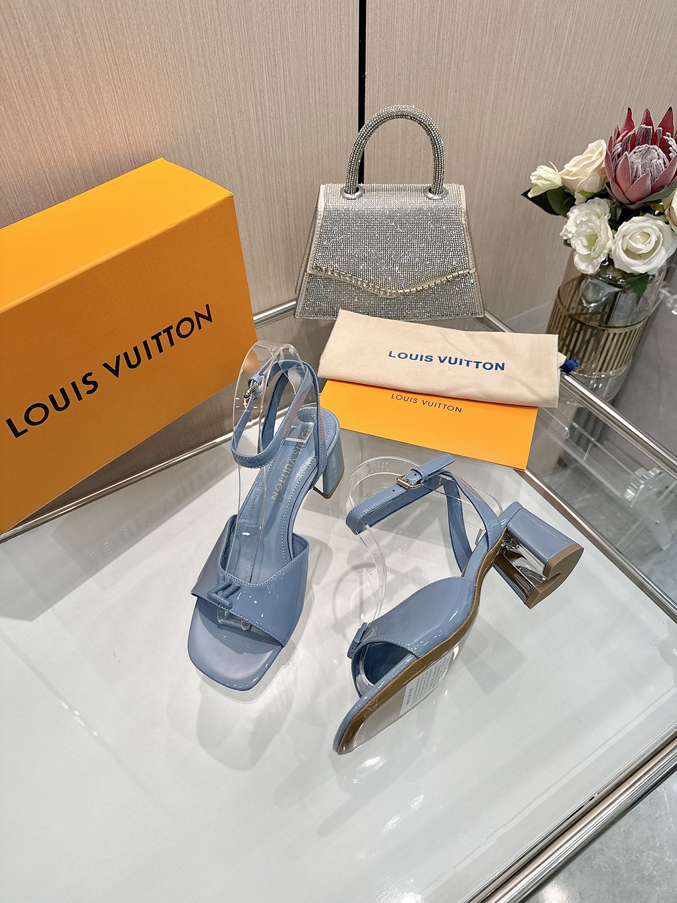 Louis Vuitton Blue Leather Heeled Sandals with Ankle Strap 5 i1743256028 2568 0