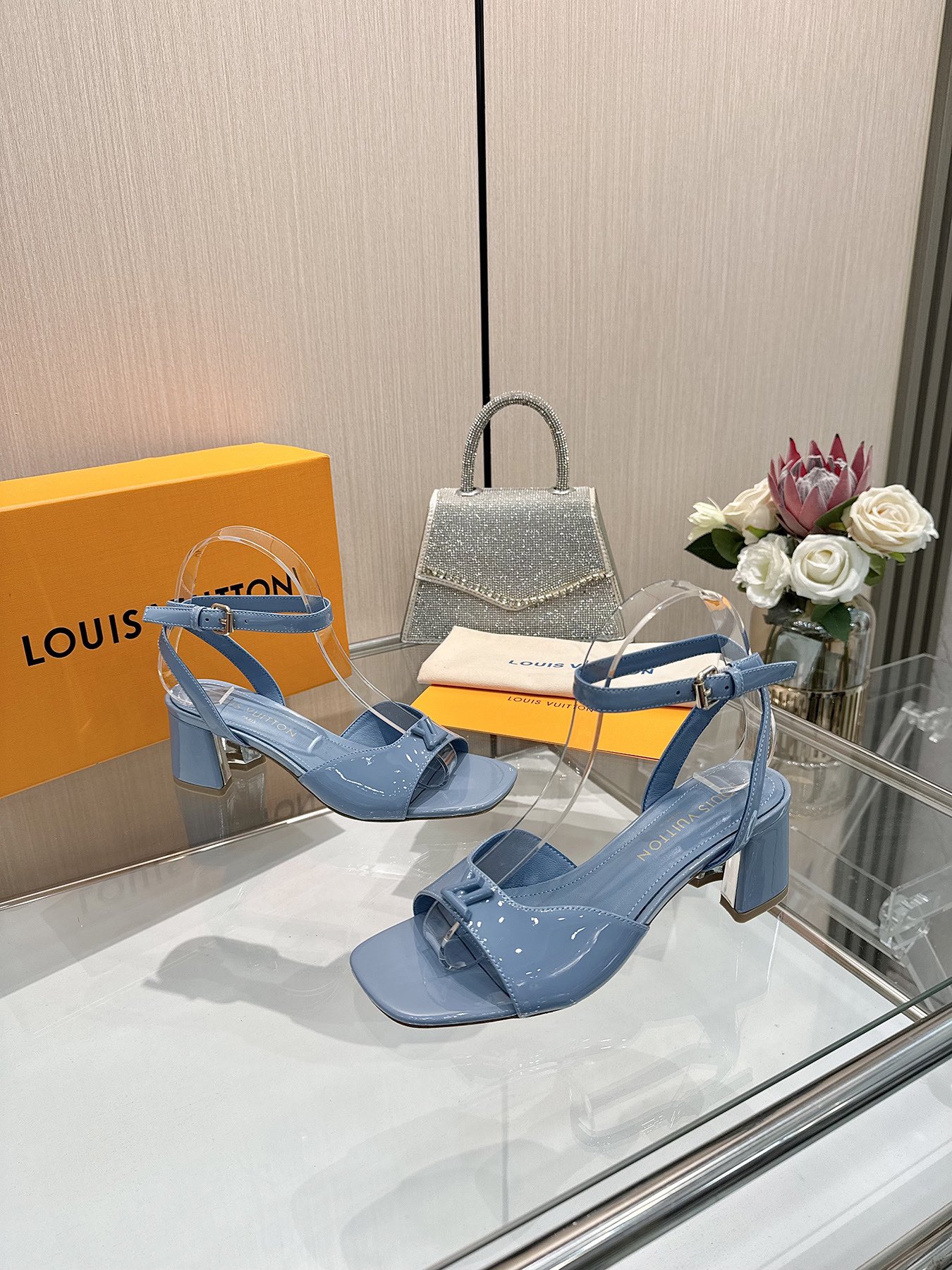 Louis Vuitton Blue Leather Heeled Sandals with Ankle Strap 7 i1743256028 3952 9