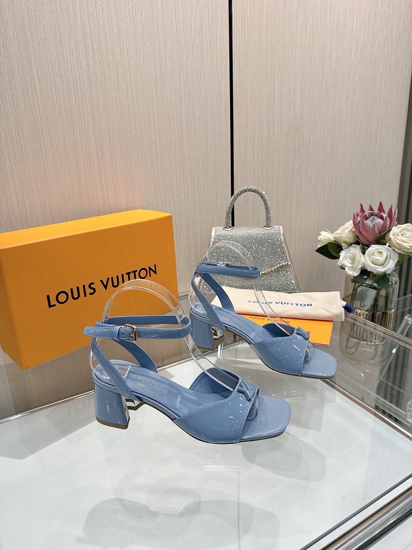 Louis Vuitton Blue Leather Heeled Sandals with Ankle Strap 2 i1743256028 4565 4