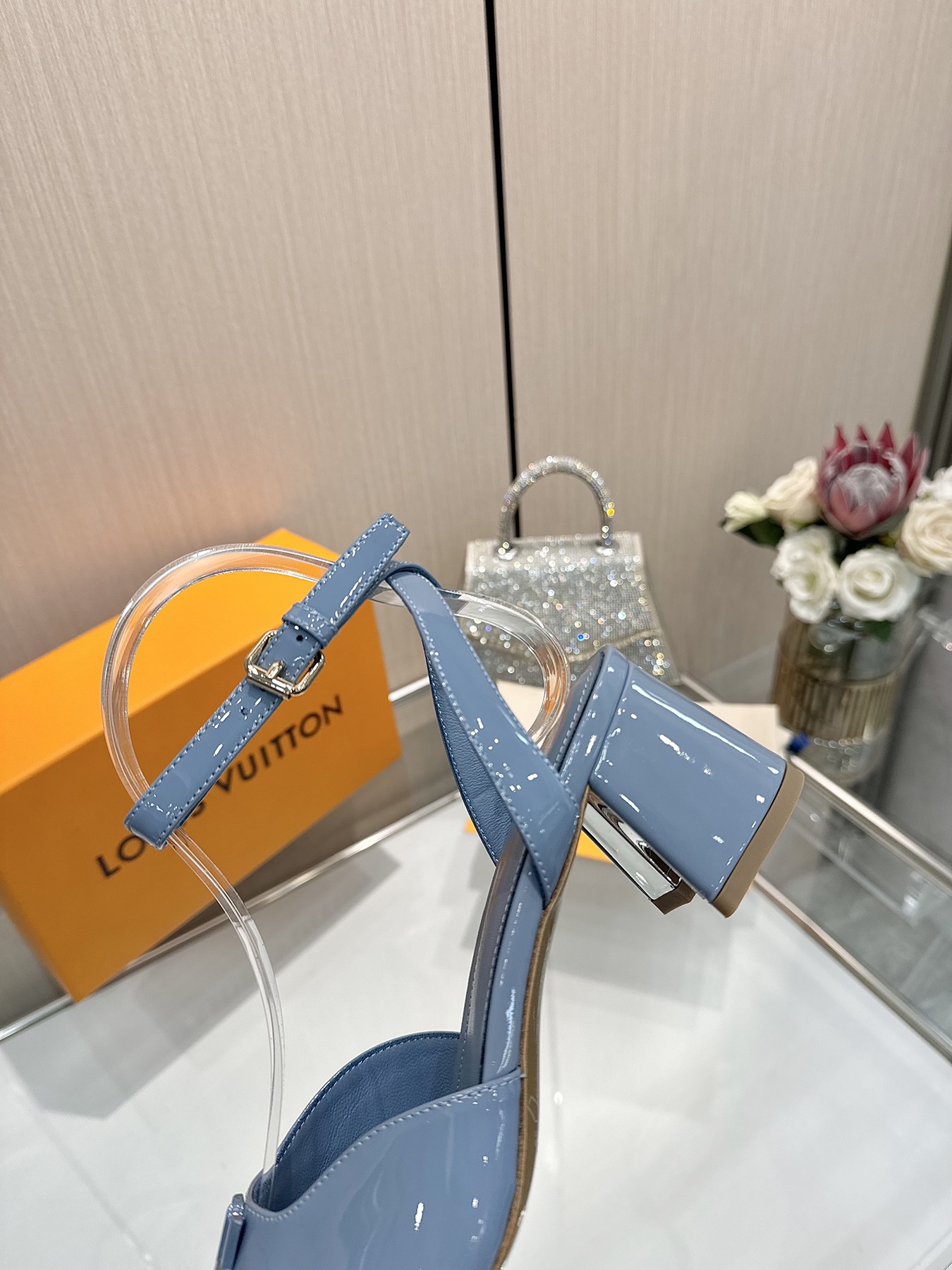 Louis Vuitton Blue Leather Heeled Sandals with Ankle Strap 10 i1743256028 4608 6