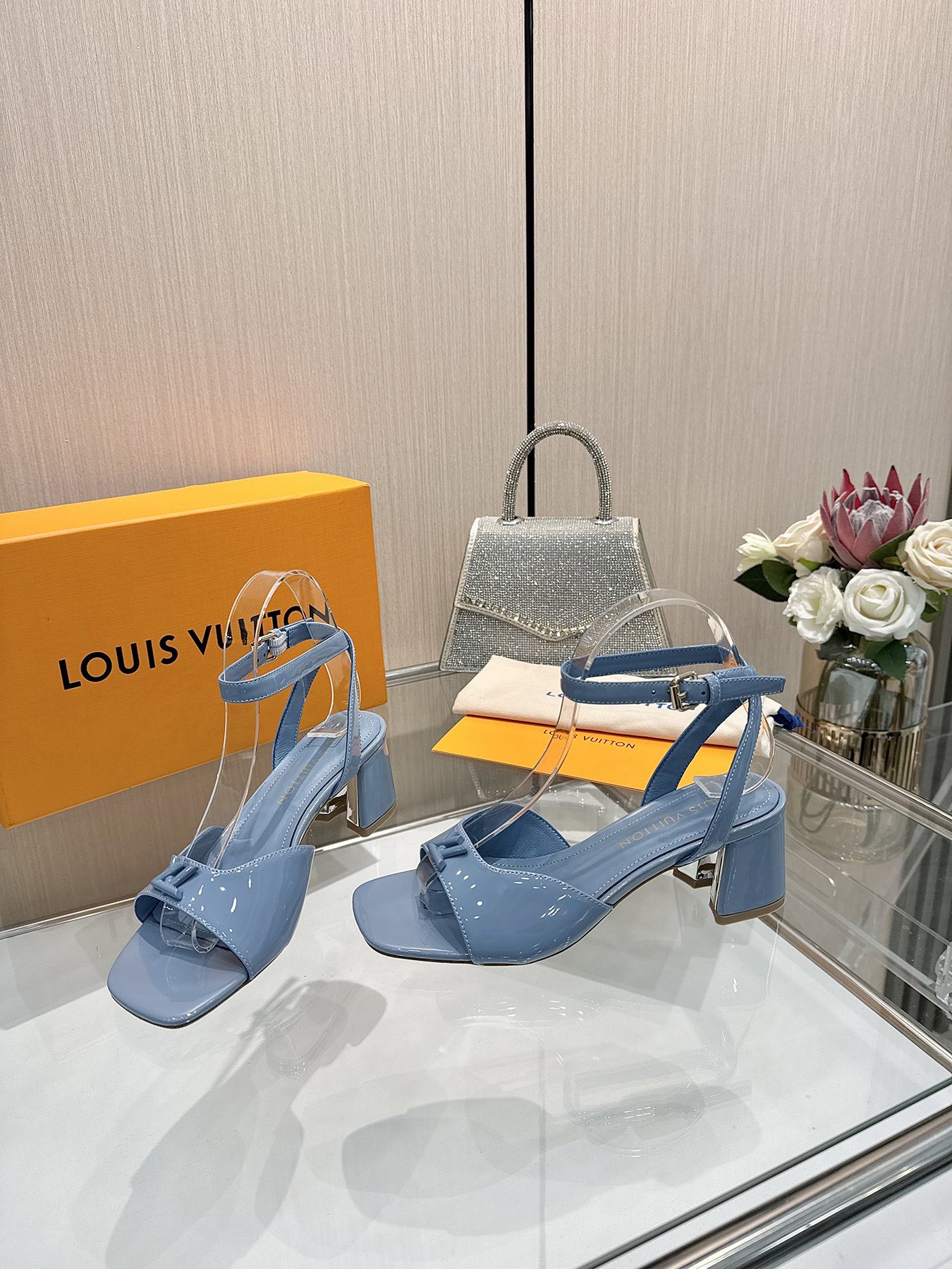 Louis Vuitton Blue Leather Heeled Sandals with Ankle Strap 4 i1743256028 6483 1
