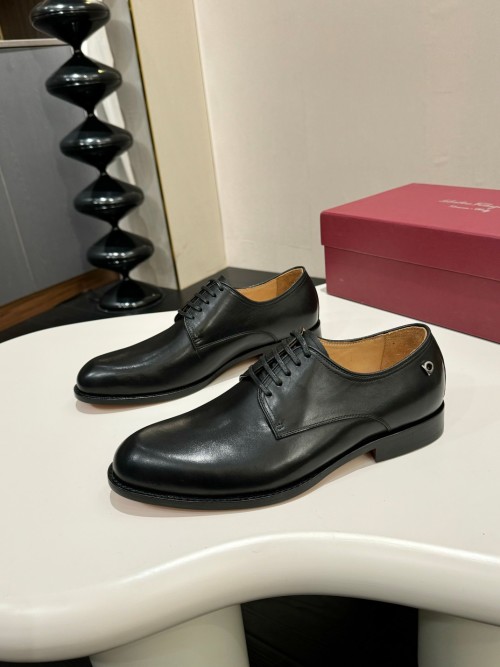 Salvatore Ferragamo Men's Black Leather Oxford Dress Shoes, Soft Leather Lining