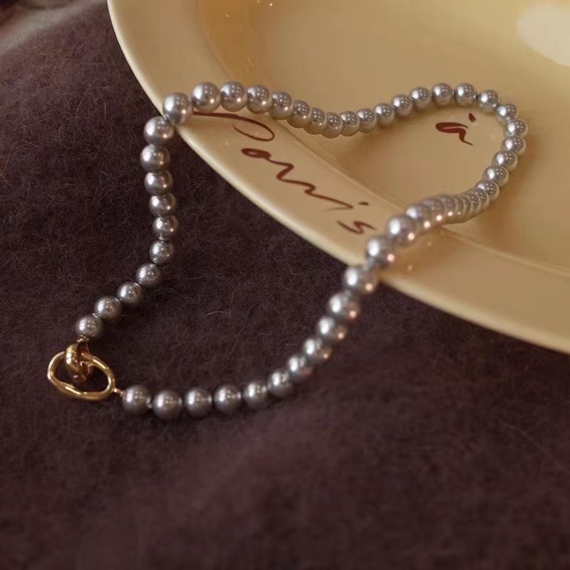 Austrian Gray Crystal Pearl Necklace featuring round, high-luster pearls - Jewelry 3