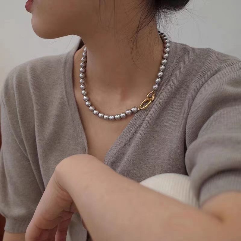 Austrian Gray Crystal Pearl Necklace featuring round, high-luster pearls - Jewelry