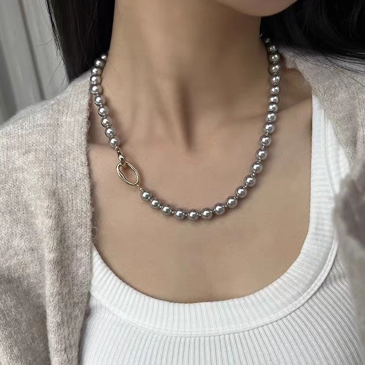 Silver-Grey Shell Pearl Necklace - Jewelry