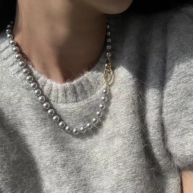 Silver-Grey Shell Pearl Necklace - Jewelry 2