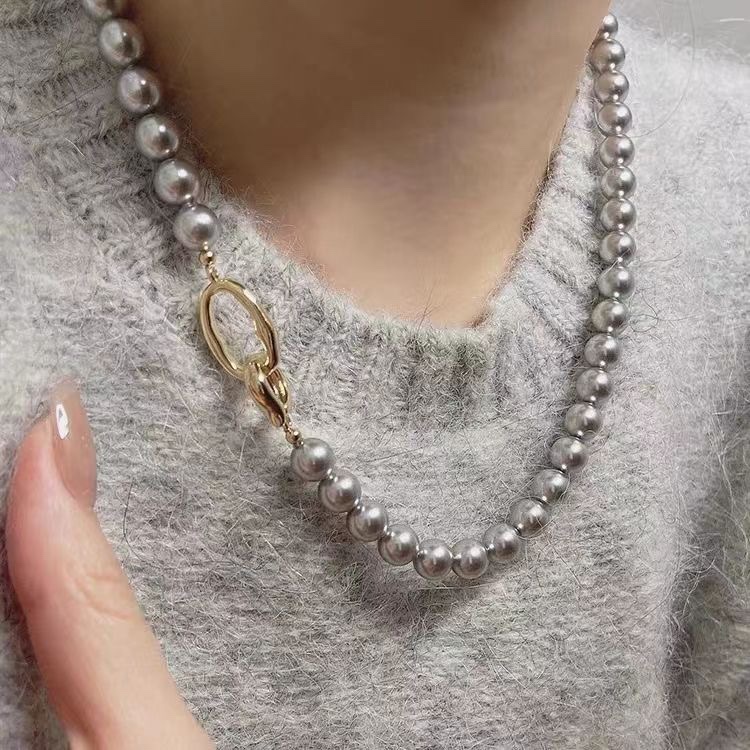 Silver-Grey Shell Pearl Necklace - Jewelry 4