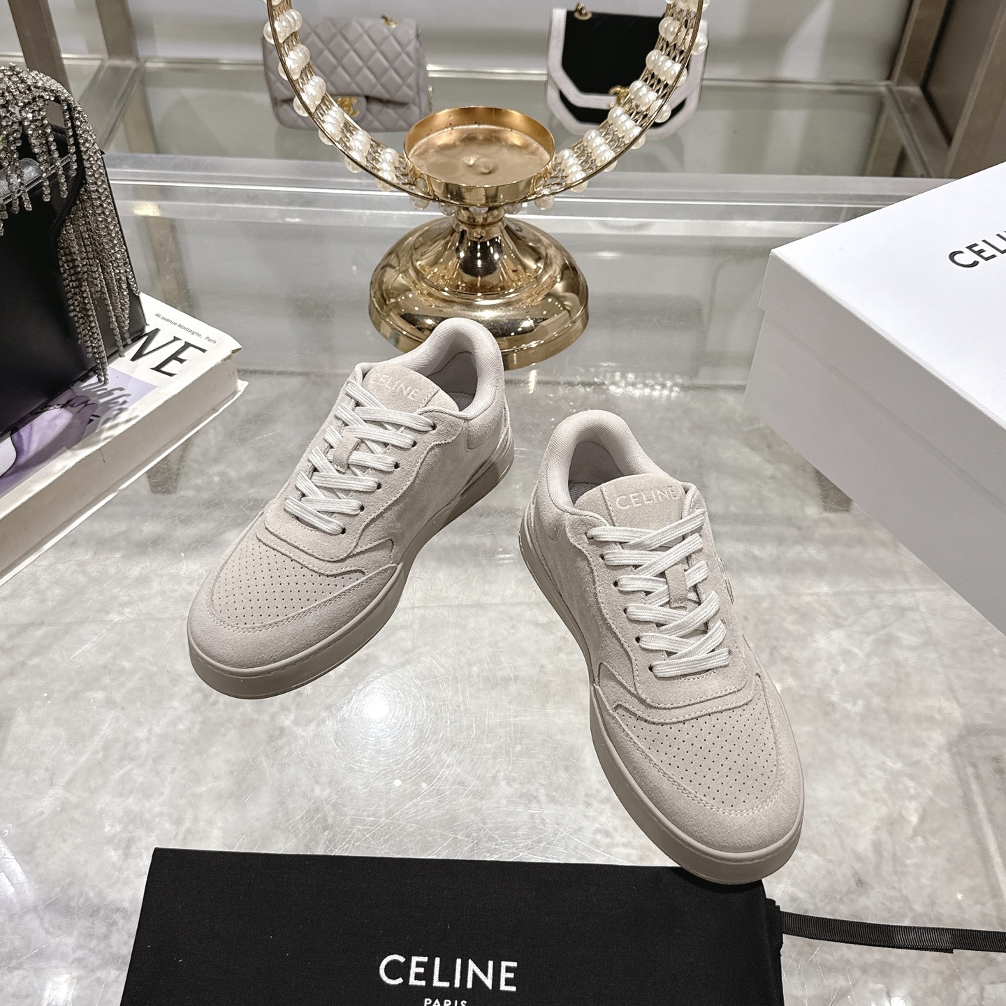 Celine Women's Triomphe Logo Lace-Up Platform Sneakers, Off White, Comfortable 4 i1742629517419 2225 0 1