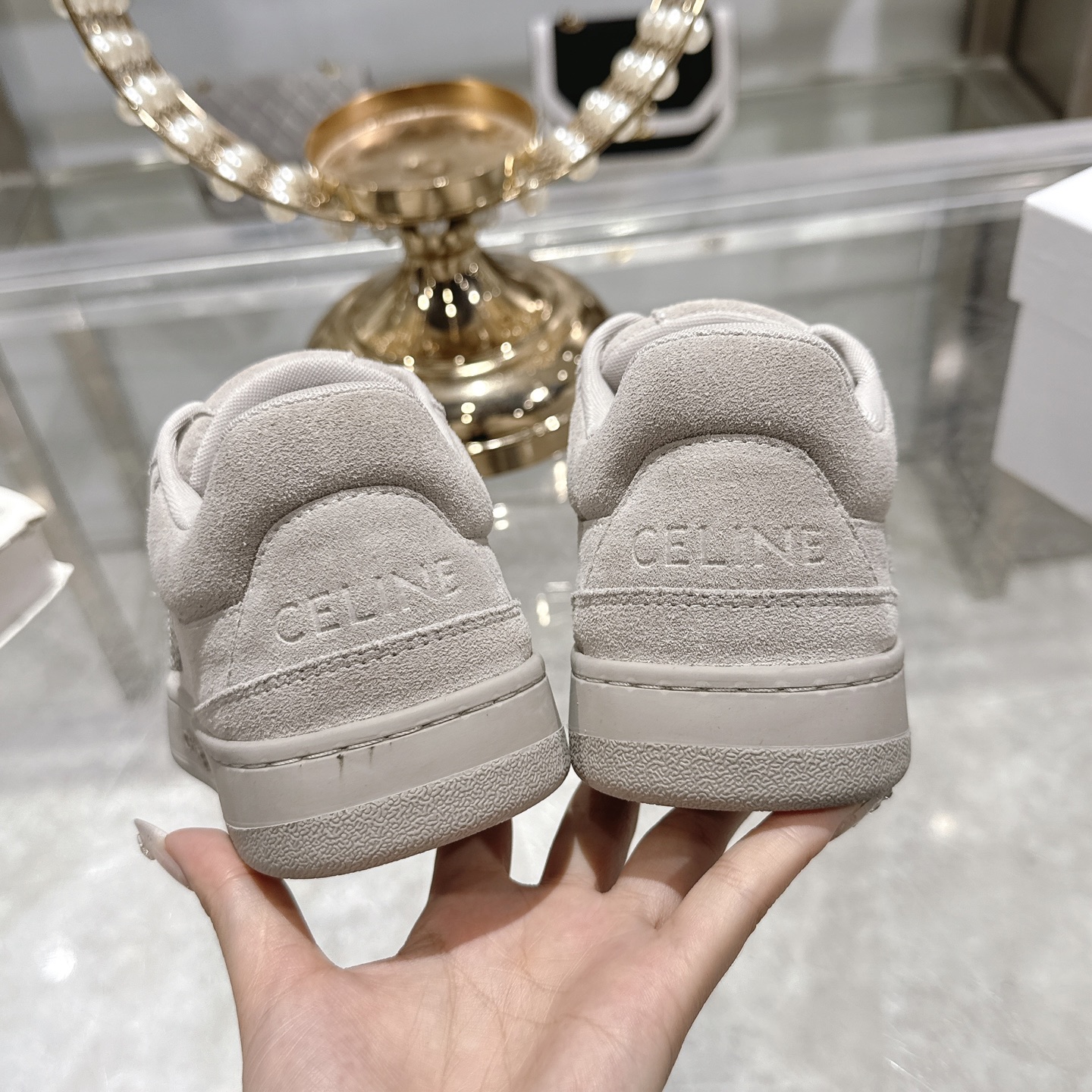 Celine Women's Triomphe Logo Lace-Up Platform Sneakers, Off White, Comfortable 9 i1742629518825 6747 0 7
