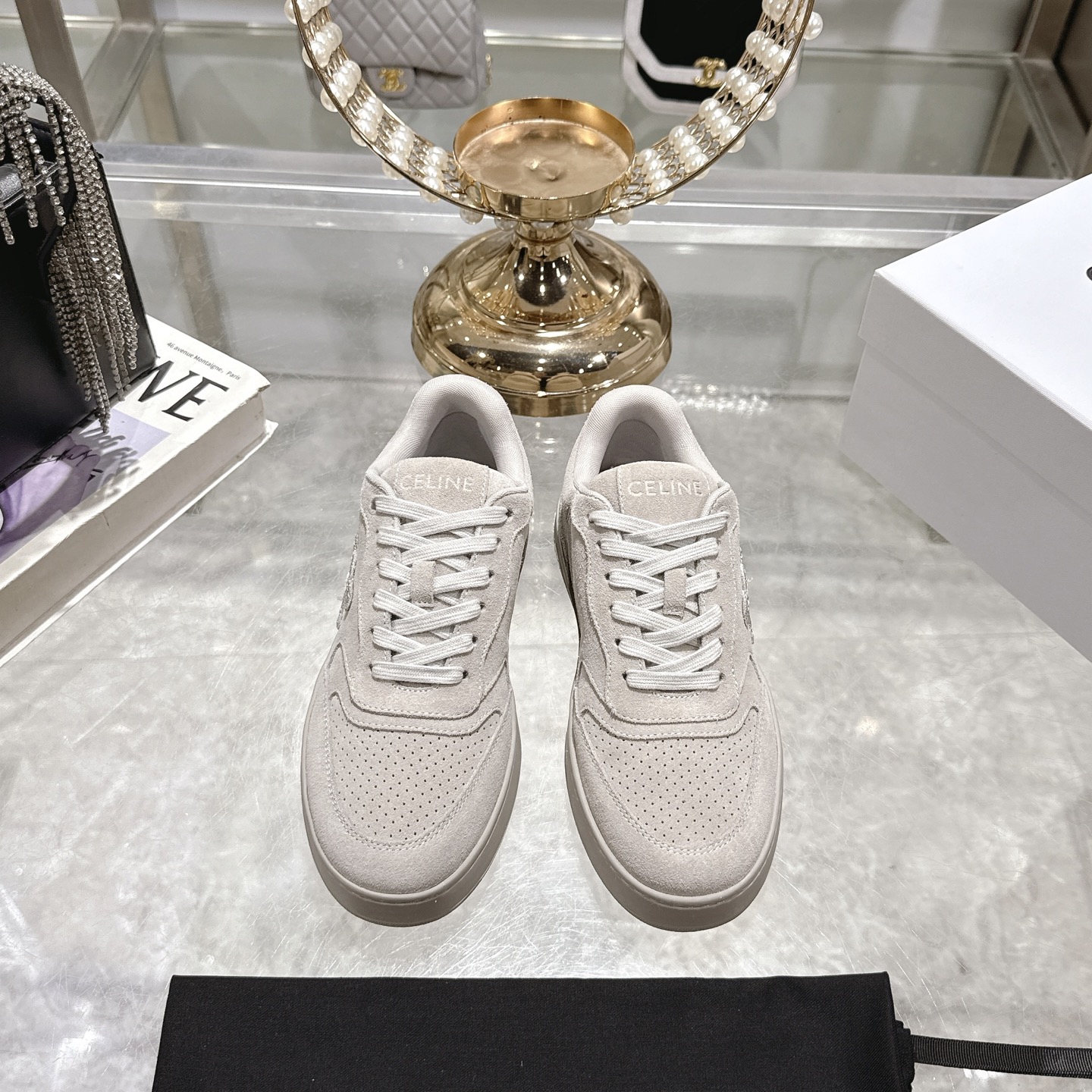 Celine Women's Triomphe Logo Lace-Up Platform Sneakers, Off White, Comfortable 3 i1742629521971 1108 0 0