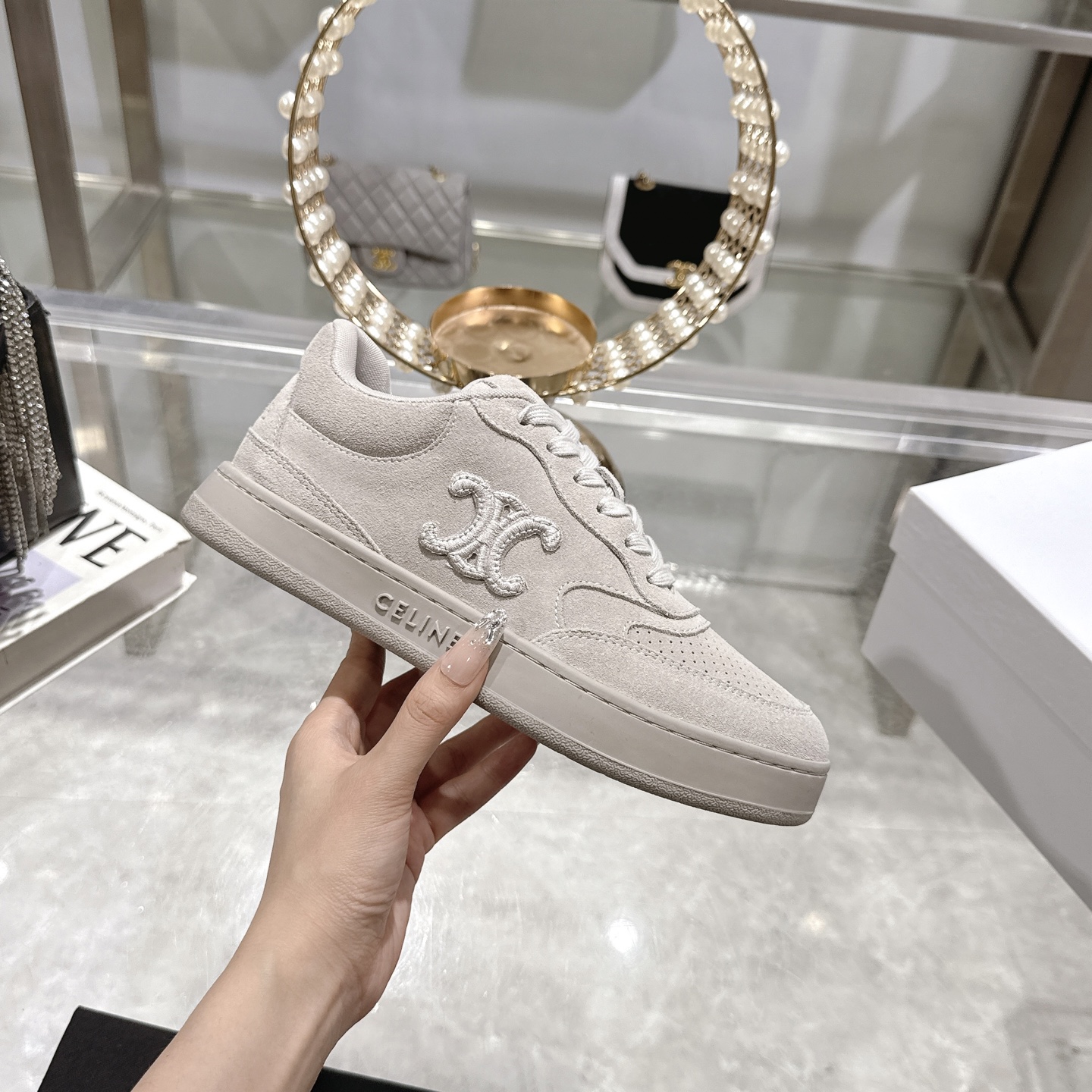 Celine Women's Triomphe Logo Lace-Up Platform Sneakers, Off White, Comfortable 1 Celine Women's Triomphe Logo Lace-Up Platform Sneakers, Off White, Comfortable
