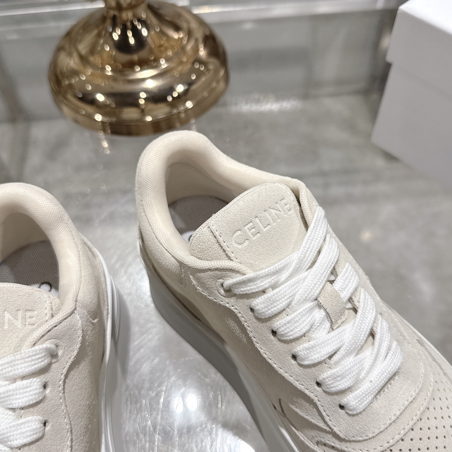 Celine Women's White Leather Lace-Up Sneakers Platform Logo Casual Shoes 8 i1742629547060 4835 0 6