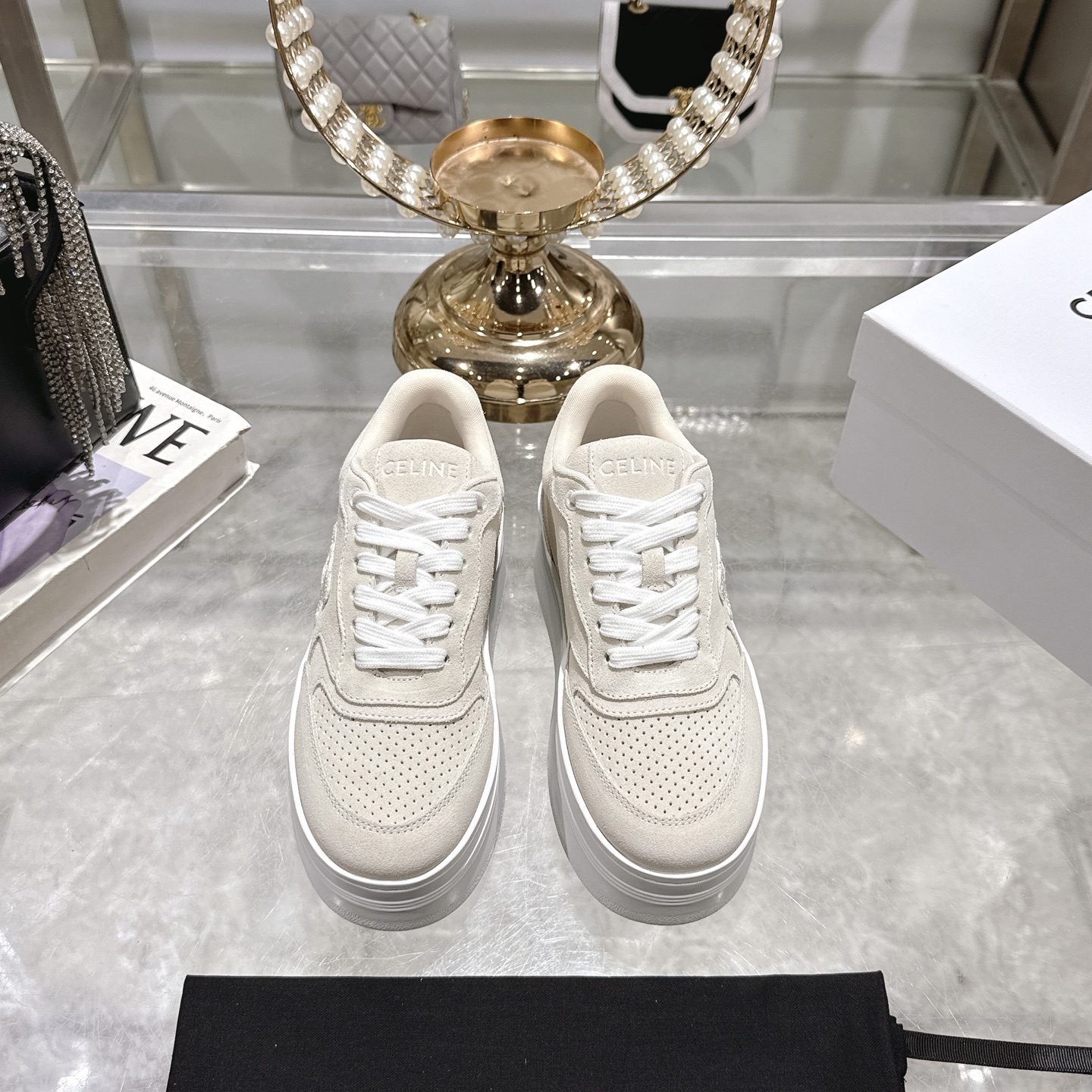 Celine Women's White Leather Lace-Up Sneakers Platform Logo Casual Shoes 3 i1742629551761 2105 0 0