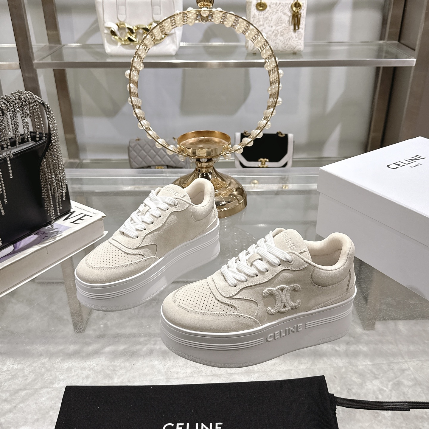Celine Women's White Leather Lace-Up Sneakers Platform Logo Casual Shoes 5 i1742629551829 101 0 2