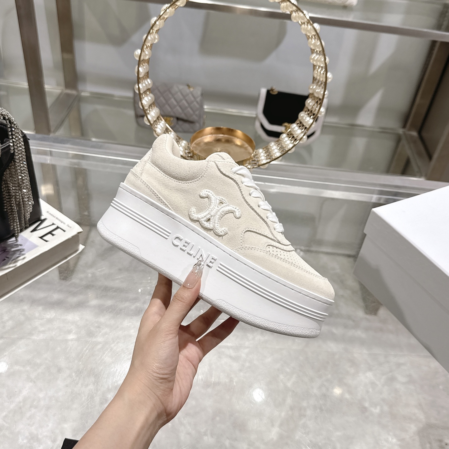 Celine Women's White Leather Lace-Up Sneakers Platform Logo Casual Shoes 2 i1742629551859 3920 0 4
