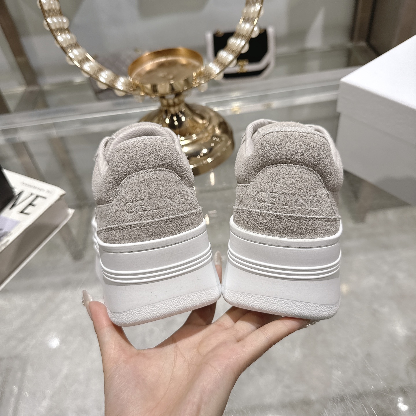 Celine Women's Logo Lace-Up Platform Sneakers Height Increasing White Shoes 9 i1742629560408 8803 0 7