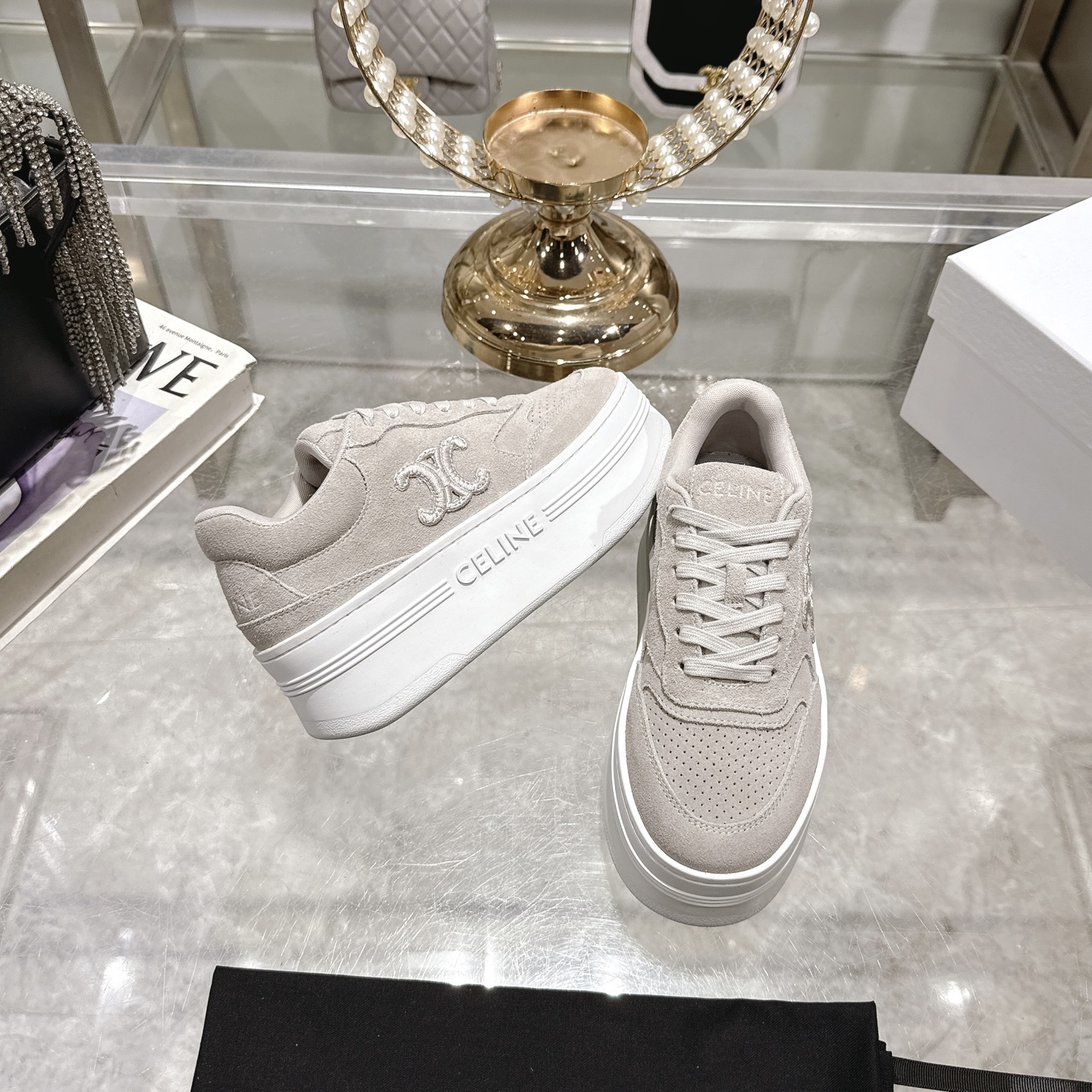 Celine Women's Logo Lace-Up Platform Sneakers Height Increasing White Shoes 7 i1742629562123 4273 0 5