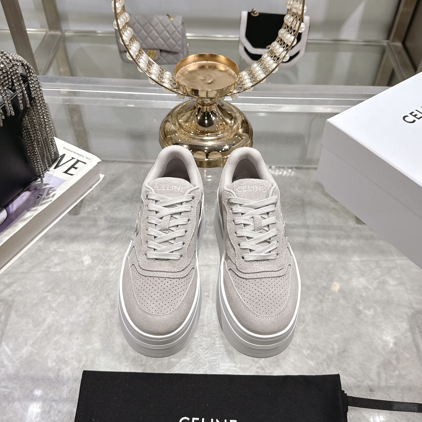 Celine Women's Logo Lace-Up Platform Sneakers Height Increasing White Shoes 3 i1742629562183 4491 0 0