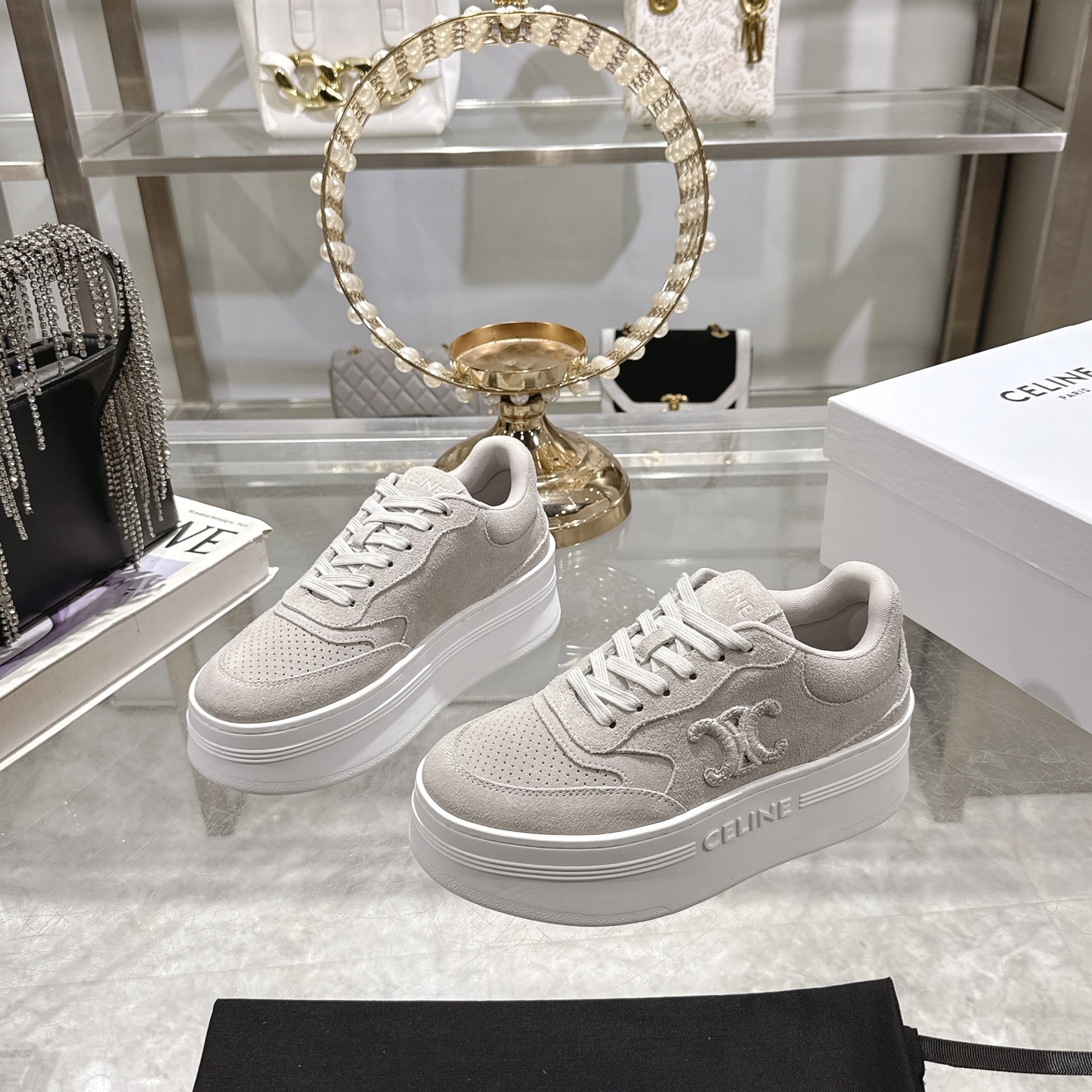 Celine Women's Logo Lace-Up Platform Sneakers Height Increasing White Shoes 5 i1742629565407 7852 0 2