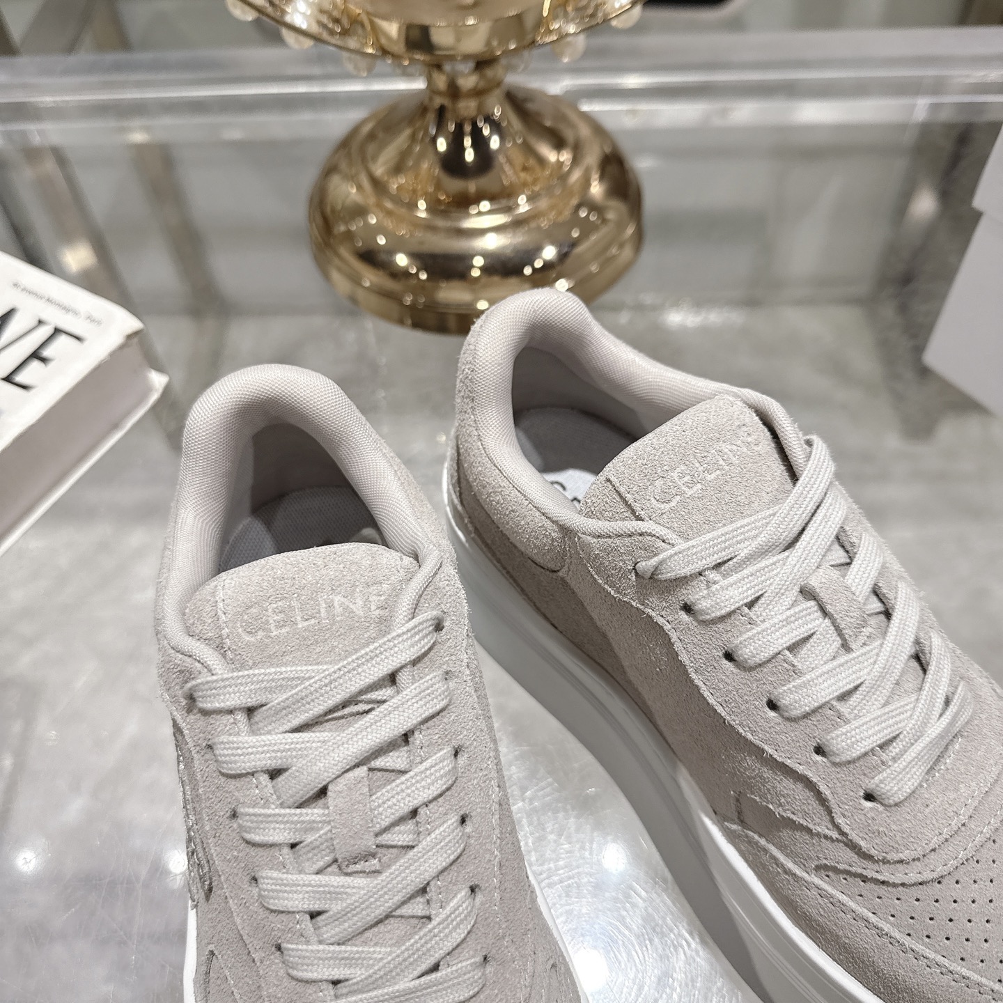 Celine Women's Logo Lace-Up Platform Sneakers Height Increasing White Shoes 8 i1742629566204 3347 0 6
