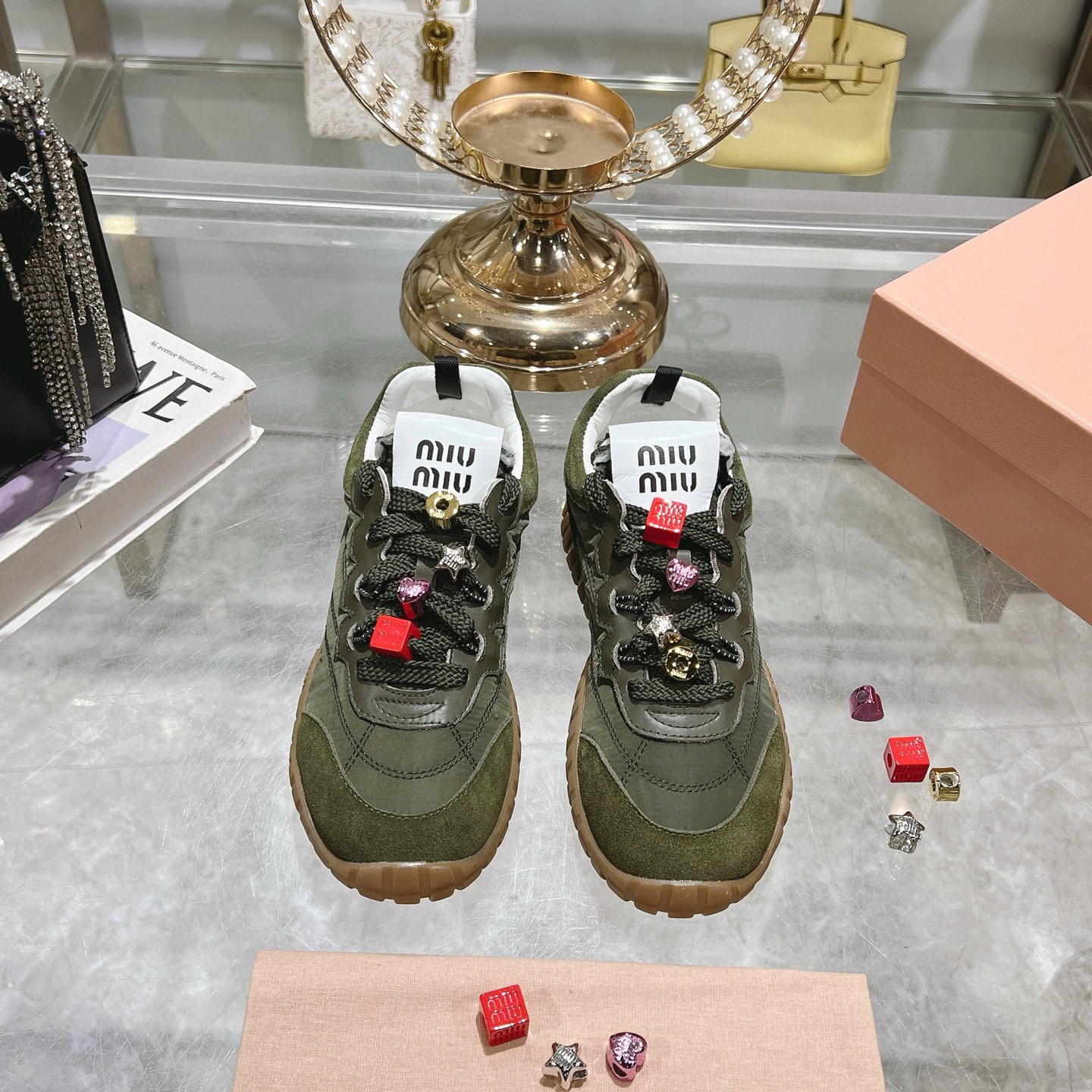 Miu Miu Women's Olive Green Canvas and Suede Trim Chunky Sole Sneakers 3 i1742724313541 8787 0 0
