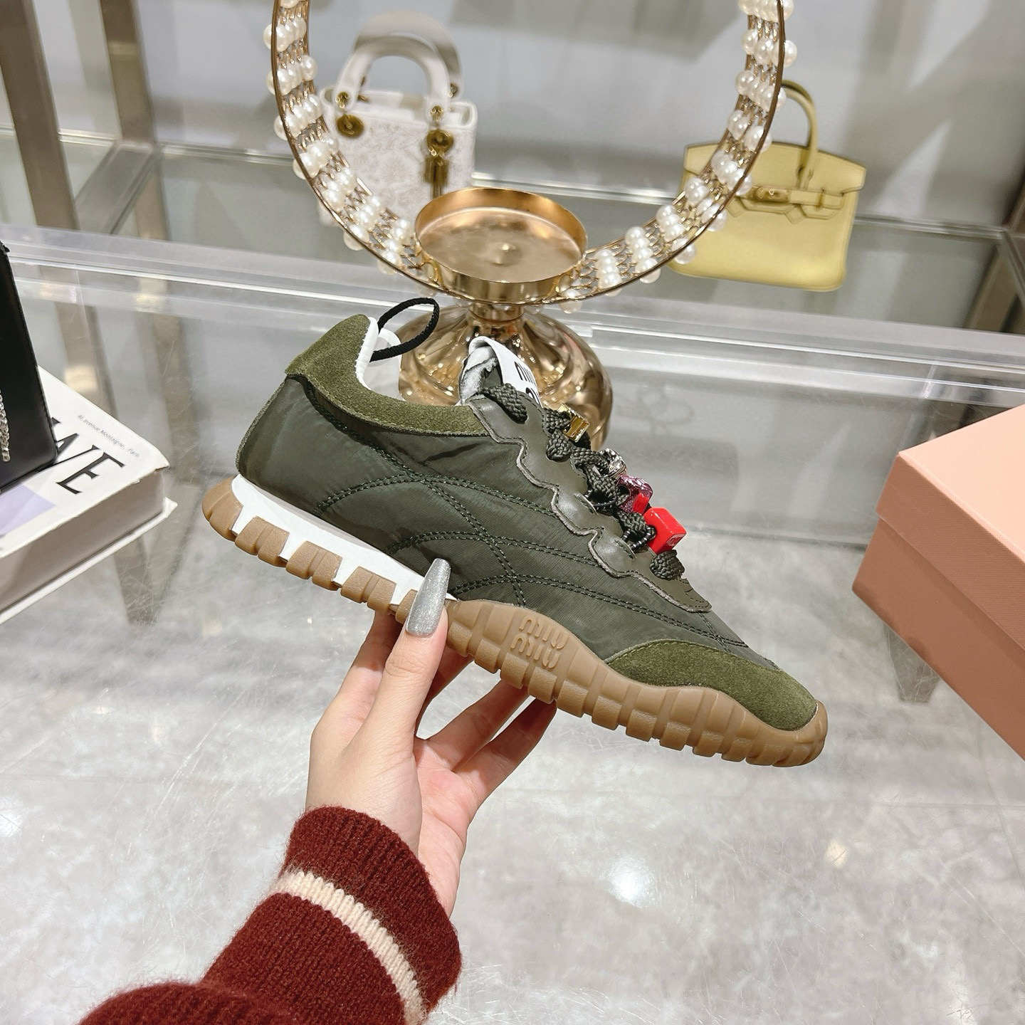 Miu Miu Women's Olive Green Canvas and Suede Trim Chunky Sole Sneakers 5 i1742724314890 8428 0 3