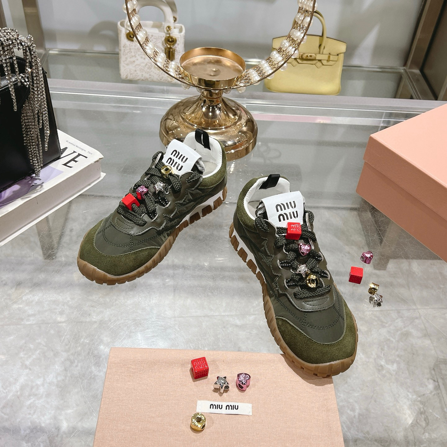 Miu Miu Women's Olive Green Canvas and Suede Trim Chunky Sole Sneakers 4 i1742724315139 5411 0 1