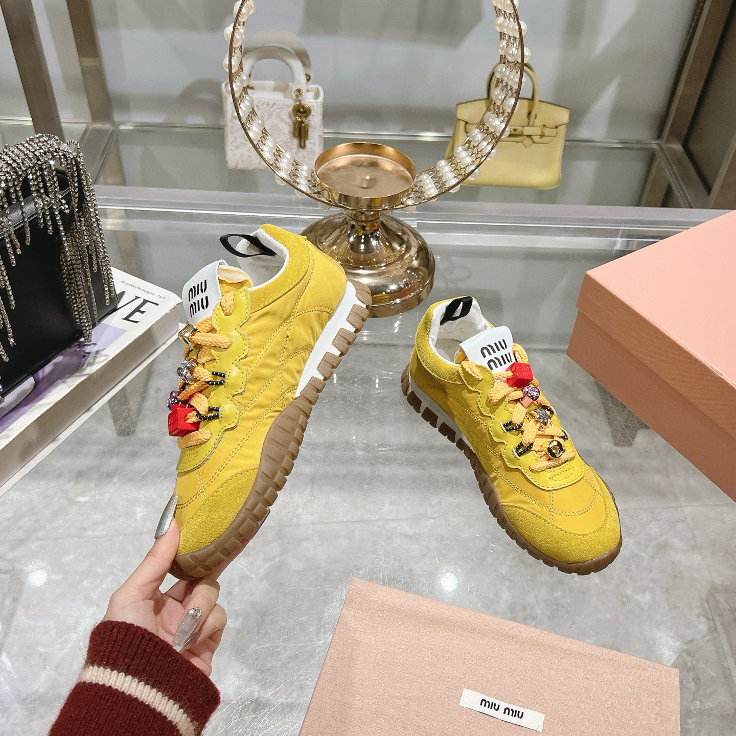 Miu Miu Women's Thick Sole Canvas Sneakers Retro Design Comfortable & Breathable 1 Miu Miu Women's Thick Sole Canvas Sneakers Retro Design Comfortable & Breathable